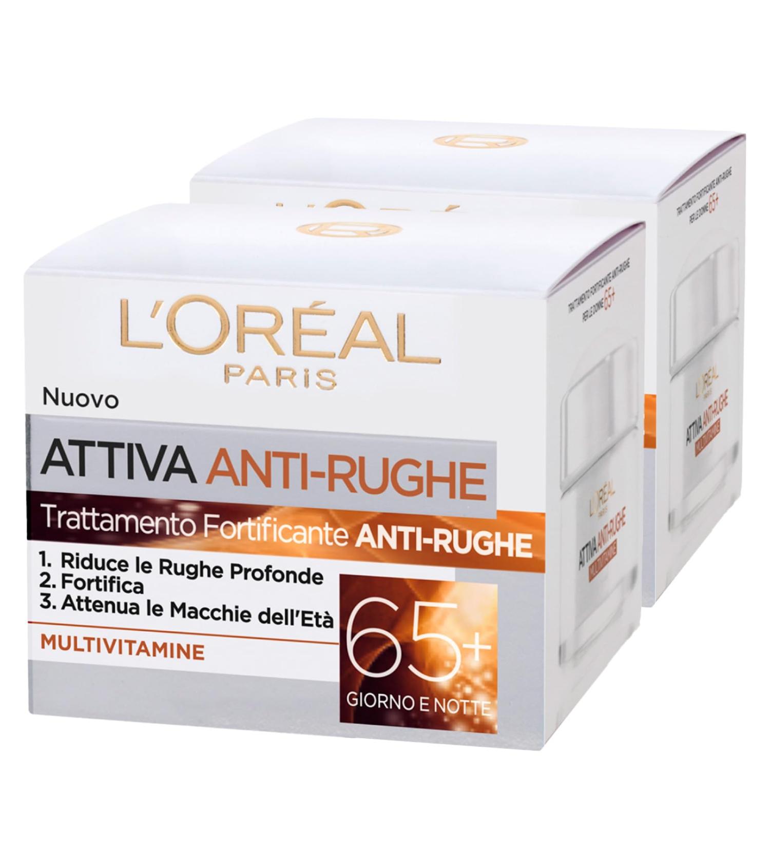 L'Or al Paris Active Anti-Wrinkle Face Cream Day and Night Fortifying Multivitamin Treatment for Mature Skin - 2 x 50ml Jars - Buy Online on GoSupps.com