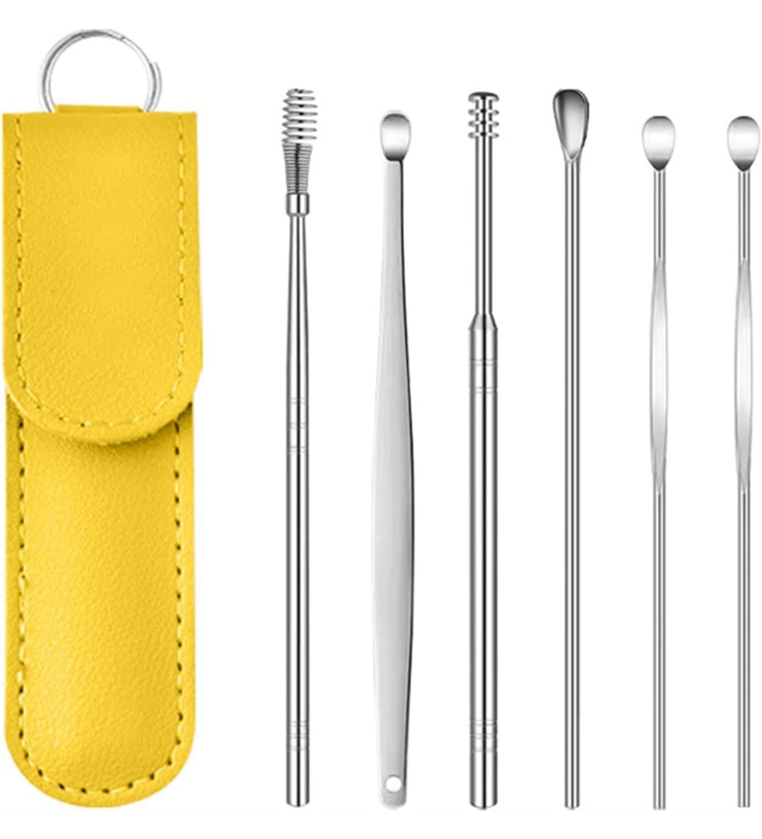 DUBUSH Professional Stainless Steel Earwax Cleaning Tool Set | 2023 Earwax Removal Kit with PU Leather Case - Yellow - Buy Online on GoSupps.com