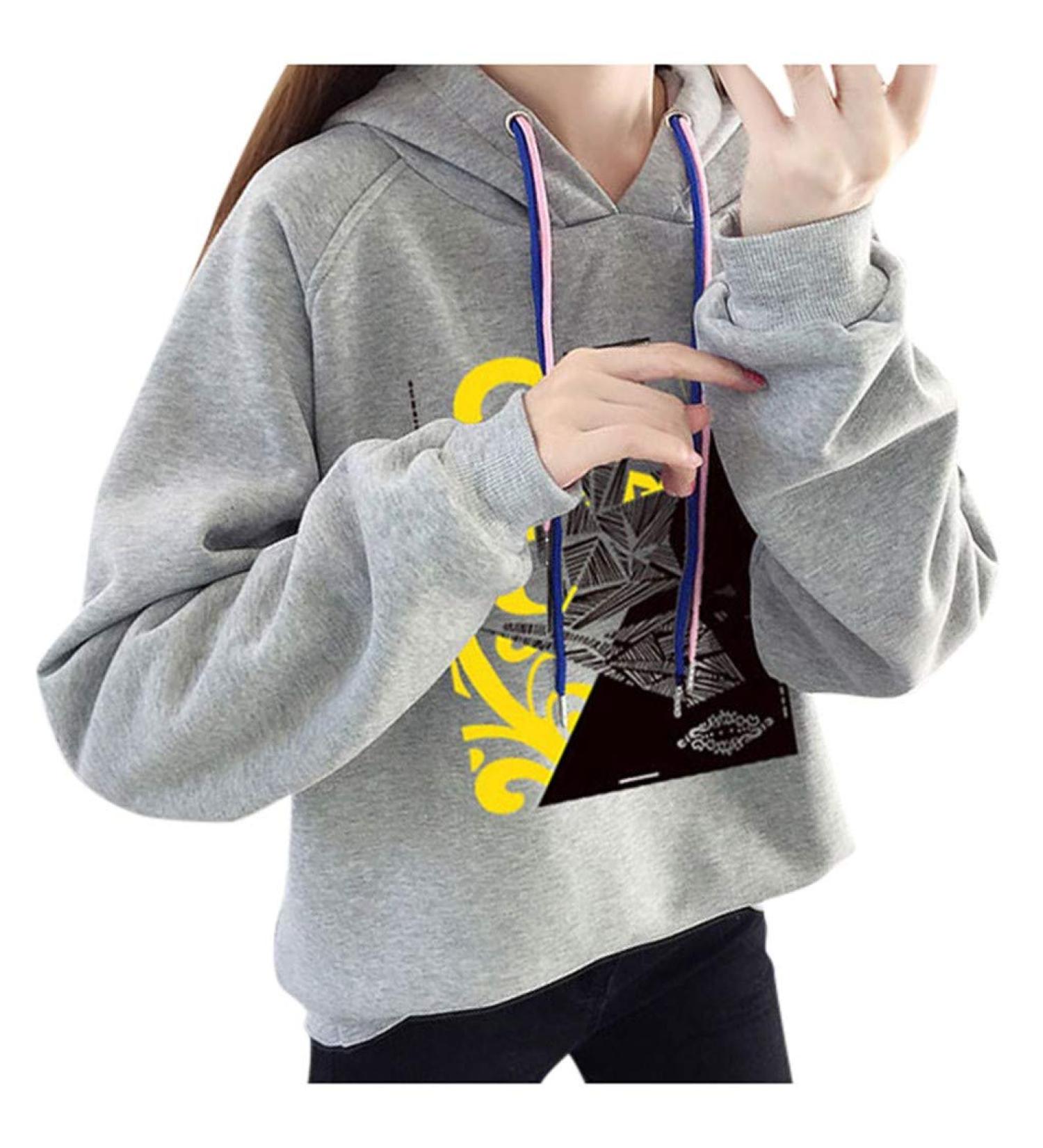 Bigfanshu Womans Tops Winter Fashion Blouse Hoodies Character Print Sweatshirt Gray - Buy Online on GoSupps.com