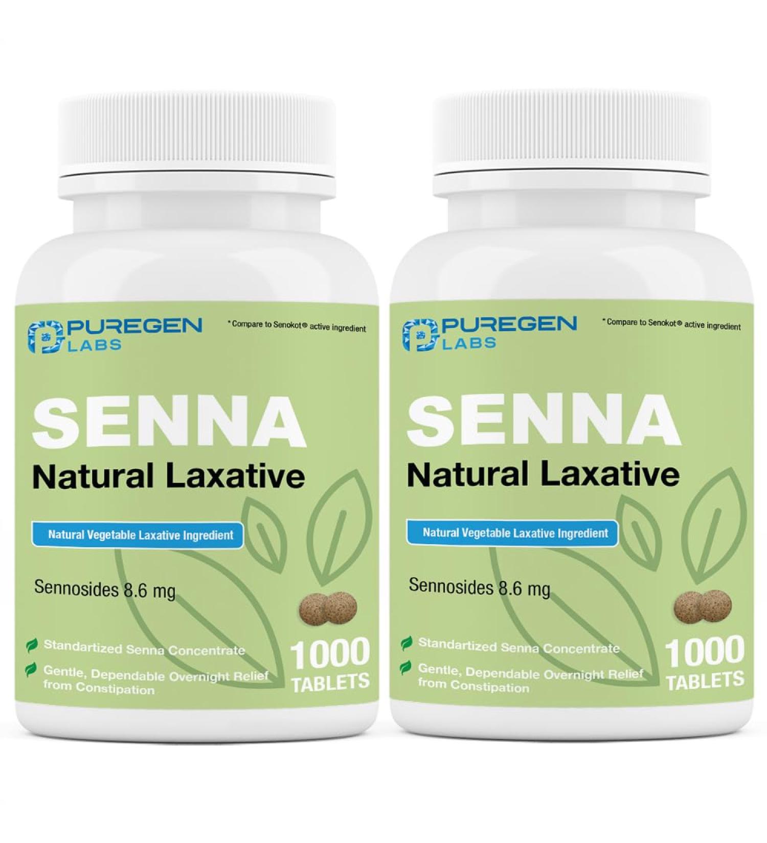 Puregen Labs Senna 8.6 mg Tablets 2 Pack (Total 2000 Count) Natural Sennosides Vegetable Laxative for Constipation Bloating Gas Irregularity Relief - Buy Online on GoSupps.com