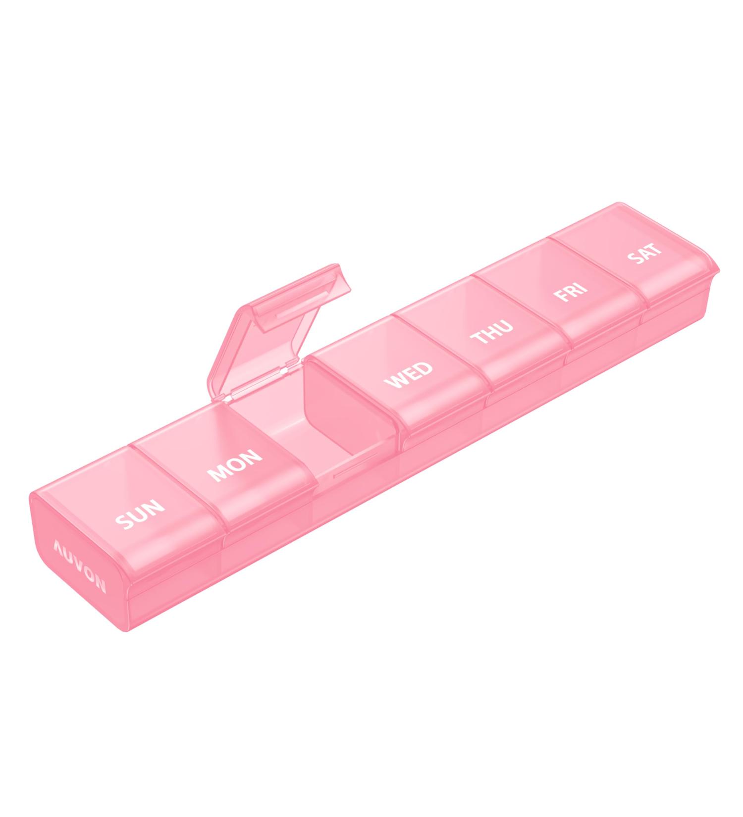 AUVON Weekly Pill Organizer - Arthritis Friendly BPA-Free Portable & Cute Pill Case for Vitamins Supplements & Medications - Effortless Opening Design 7 Day (Pink - Holds 6 Fish Oils - Buy Online on GoSupps.com
