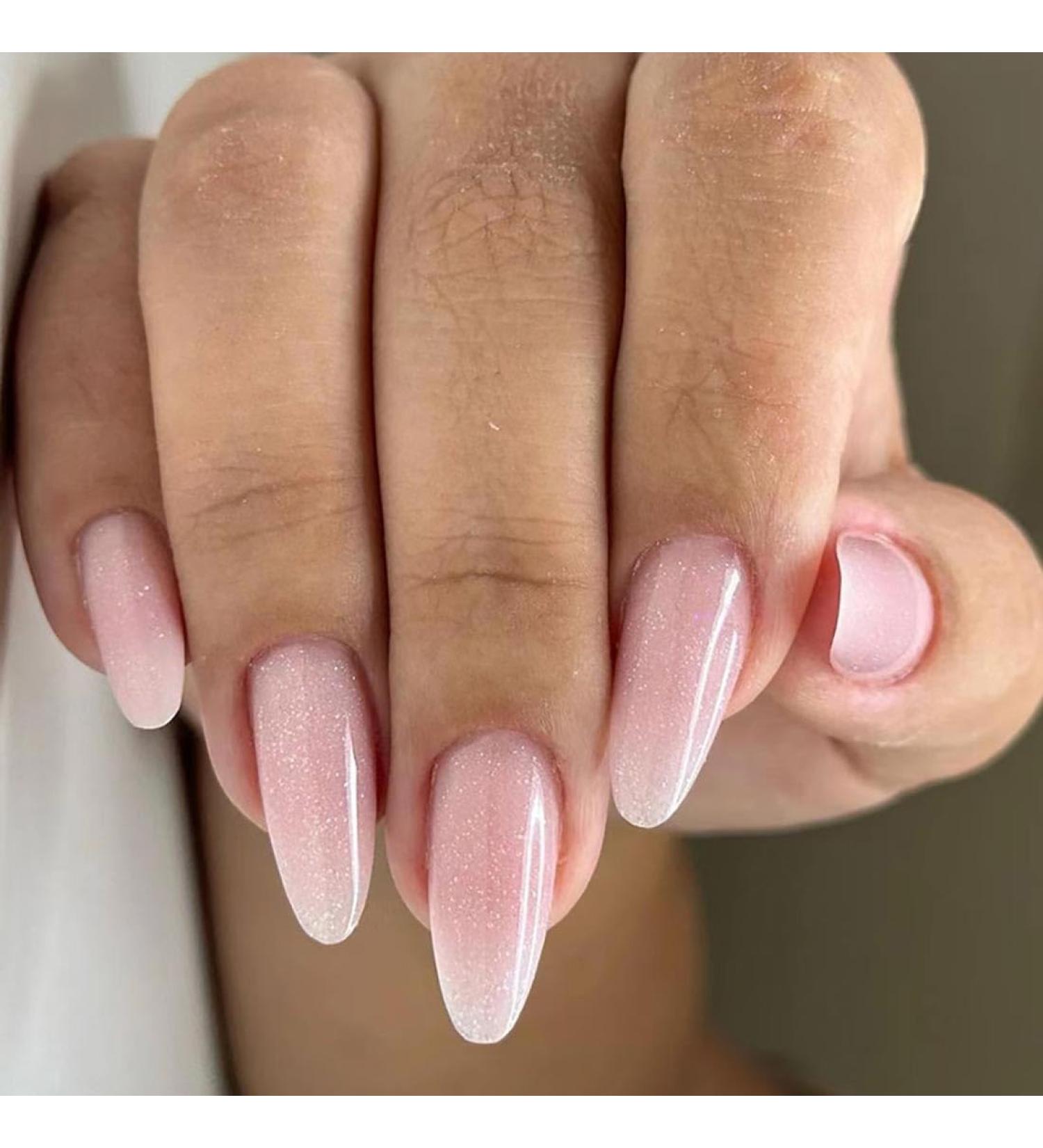 SINLOV Long Almond Fake Nails Pink Nude French False Nail Press on Nails Glossy Full Cover False Nails for Women and Girls - Buy Online on GoSupps.com