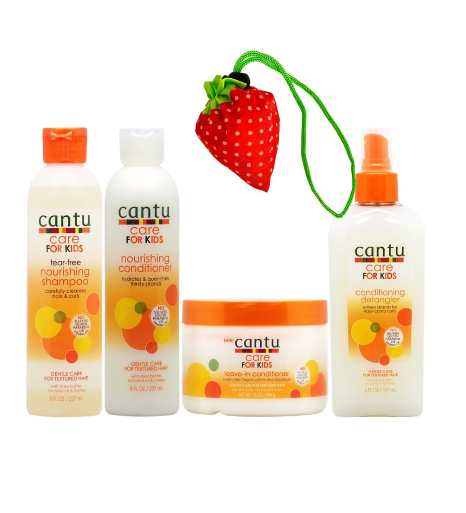Cantu Care for Kids Shampoo Conditioner Leave-in Conditioner Detangler Value bundle Bonus Shopping bag