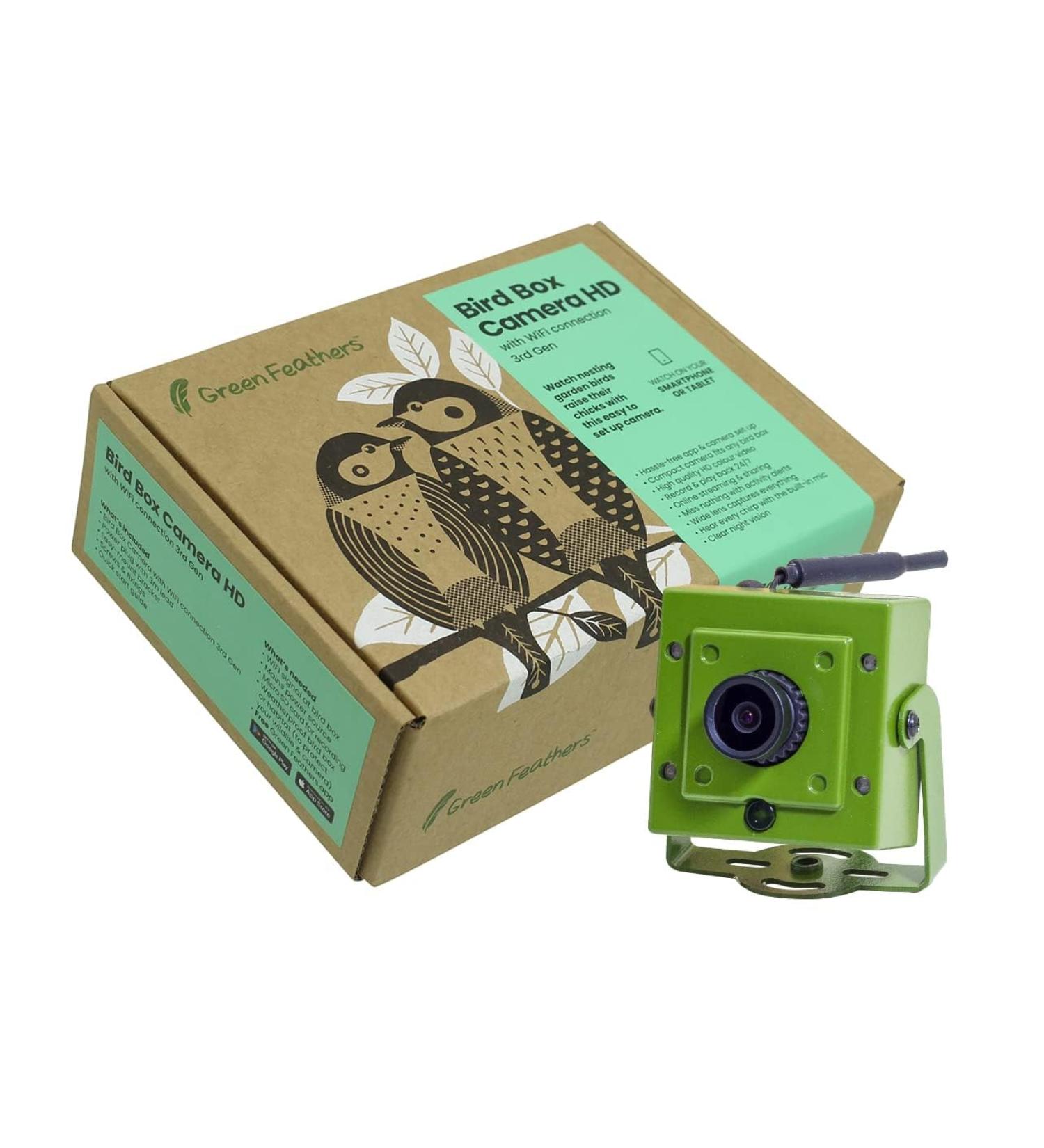 Green Feathers HD WiFi Bird Box Camera 3rd Gen (1080p Wi-Fi Camera & 10m Power Cable) 1 Count (Pack of 1) - Buy Online on GoSupps.com