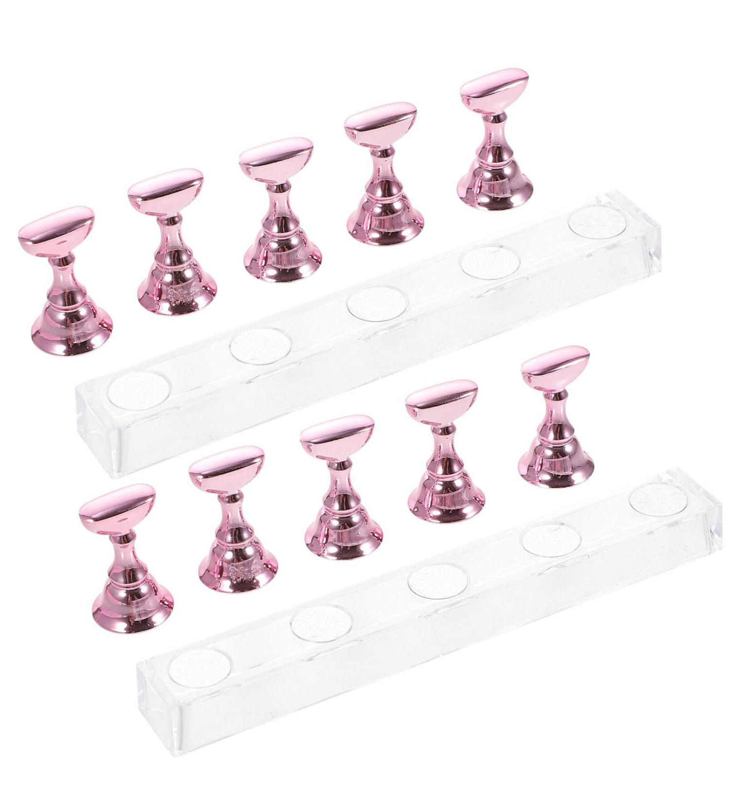 minkissy 2 Sets Nail Checkerboard Nail Stand for Press on Nail Holder Press on Nail Stand Press on Nail Kit Nail Practice Fake Hands to Practice Fake Nails Training Rack Japanese Acrylic 2.5x1.4x1.4cm Pink