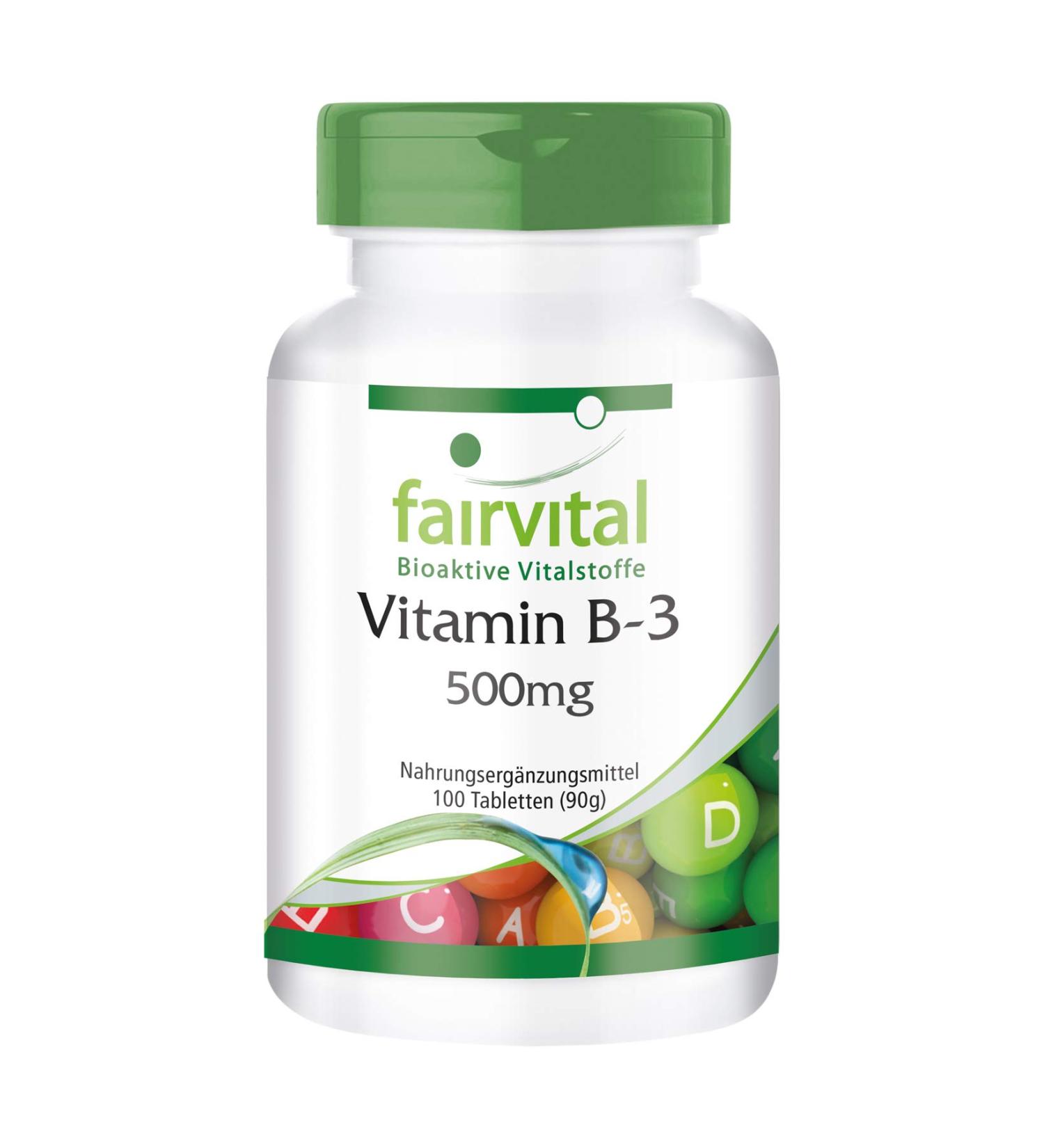 Fairvital Vitamin B3 500mg - High Dose Vegan Nicotinamide - 100 Tablets - Premium Quality Supplement for Energy & Health - Buy Online on GoSupps.com