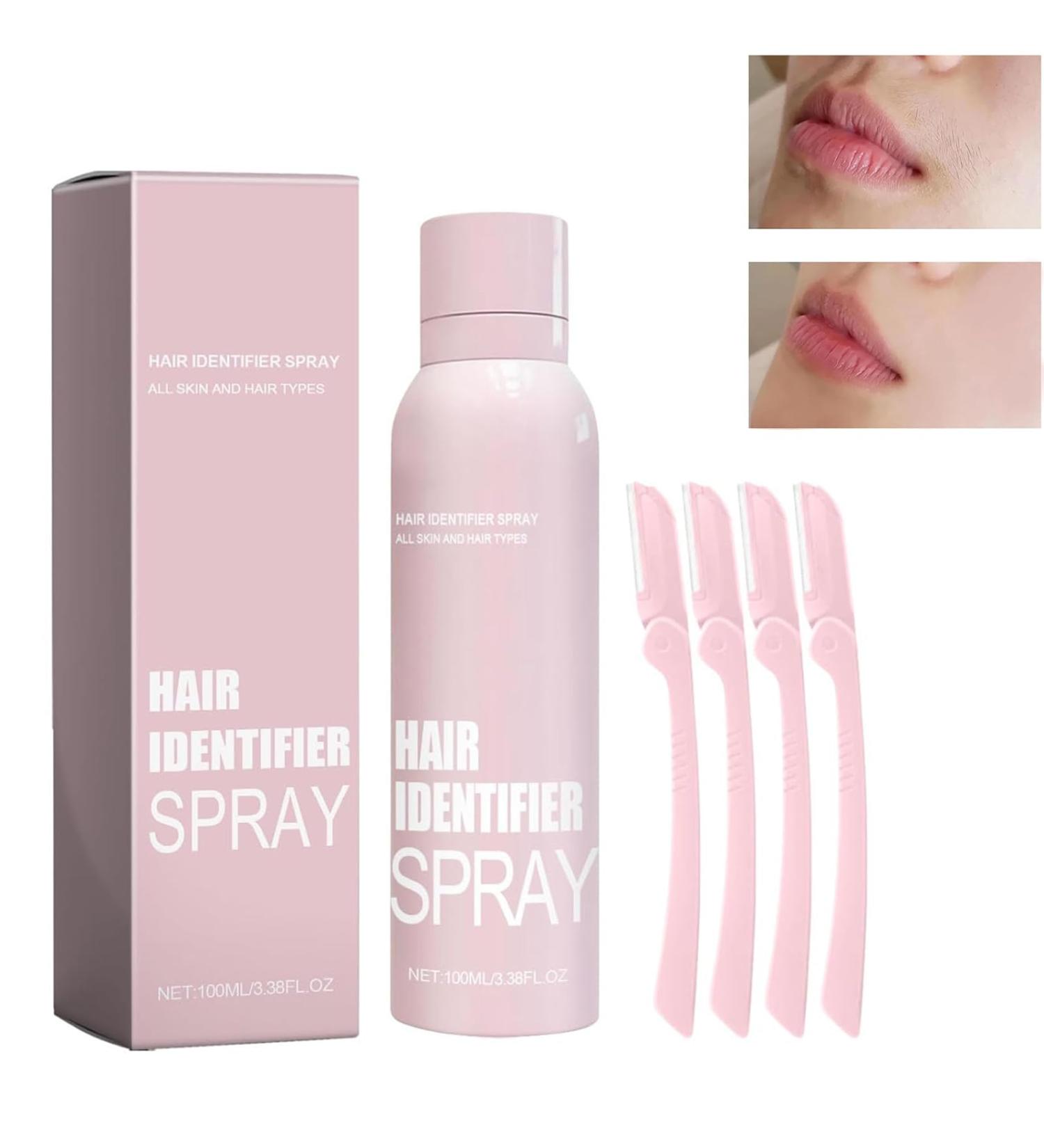 Hair Identifier Spray For Face Shaving Hair Identifying Spray Face Hair Identifier Spray Skin Dermaplaning Spray for Face Refreshing Hair Removal (1PCS spray + 4PCS razor) - Buy Online on GoSupps.com