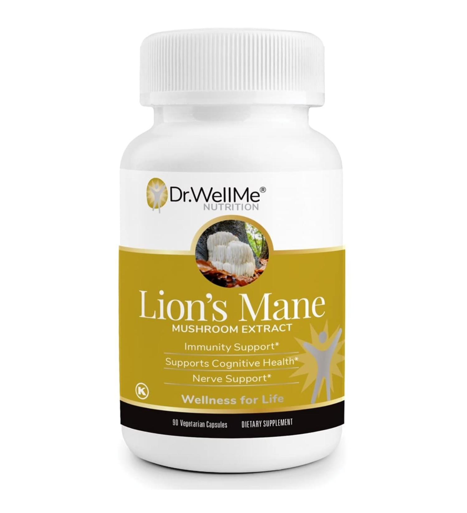 DR WELLME NUTRITION Organic Lion's Mane Mushroom Capsules 500mg 90 Veggie Capsules 3-Month Supply Cognitive Nerve & Immune Health Kosher & Halal Certified Free from Gluten & GMOs - Buy Online on GoSupps.com