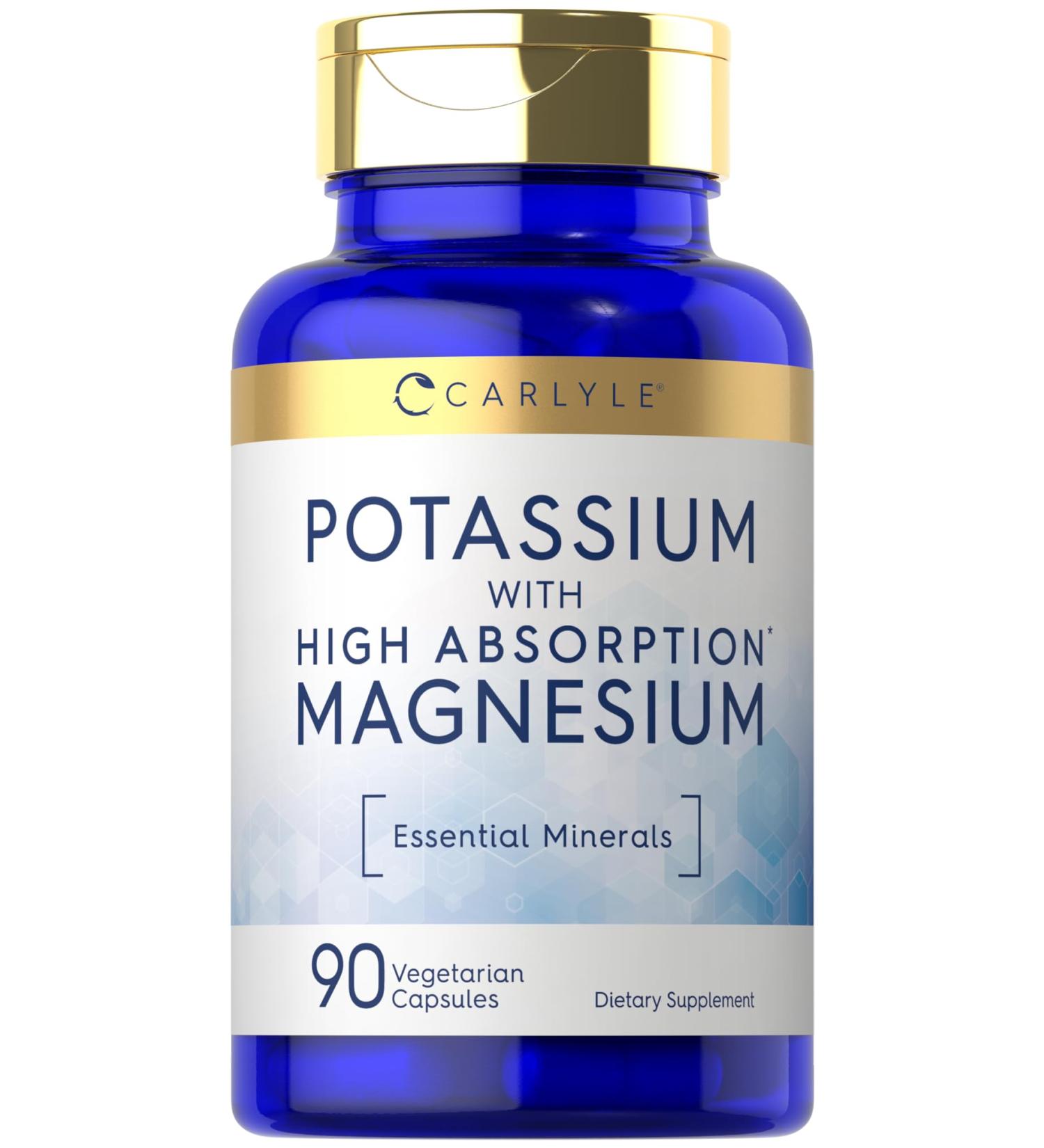 Carlyle Potassium Magnesium Supplement | 90 Capsules | High Absorption | Vegetarian Non-GMO & Gluten Free - Buy Online on GoSupps.com