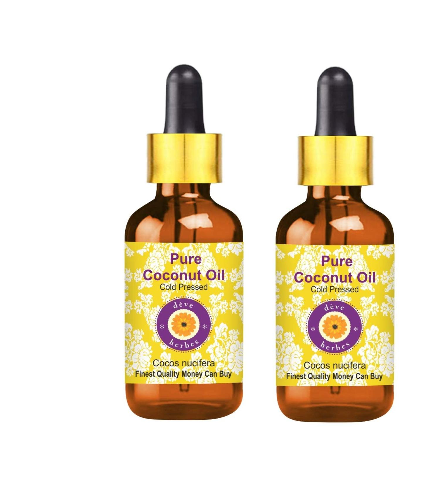 d ve herbes Pure Coconut Oil (Cocos nucifera) with Glass Dropper Cold Pressed (Pack of two) 100ml X 2 (6.76 oz) - Buy Online on GoSupps.com