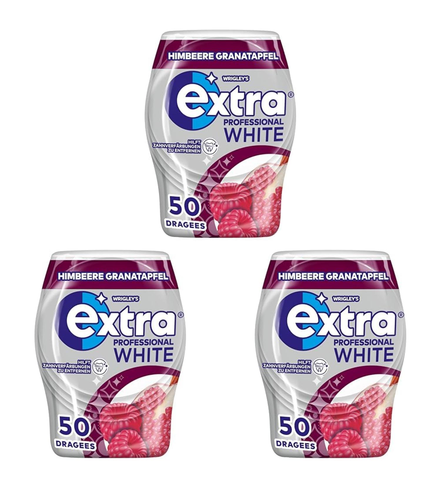 Extra Professional White Chewing Gum Raspberry Pomegranate 50 Dragees (Pack of 3) Raspberry Pomegranate 50 pieces (Pack of 3)