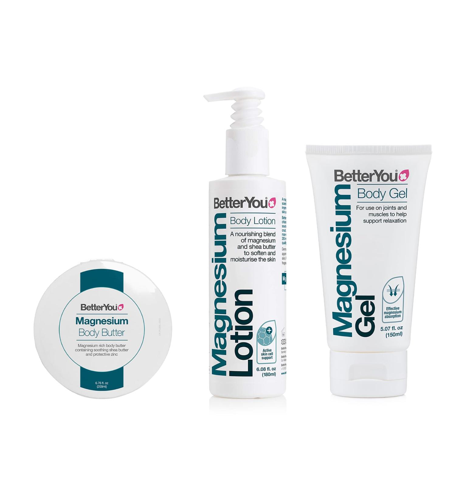 BetterYou Original Full Body Bundle - Magnesium Lotion for Women and Men - Body Butter and Gel - Softens Skin and Calms Muscles - 3 pc - Buy Online on GoSupps.com
