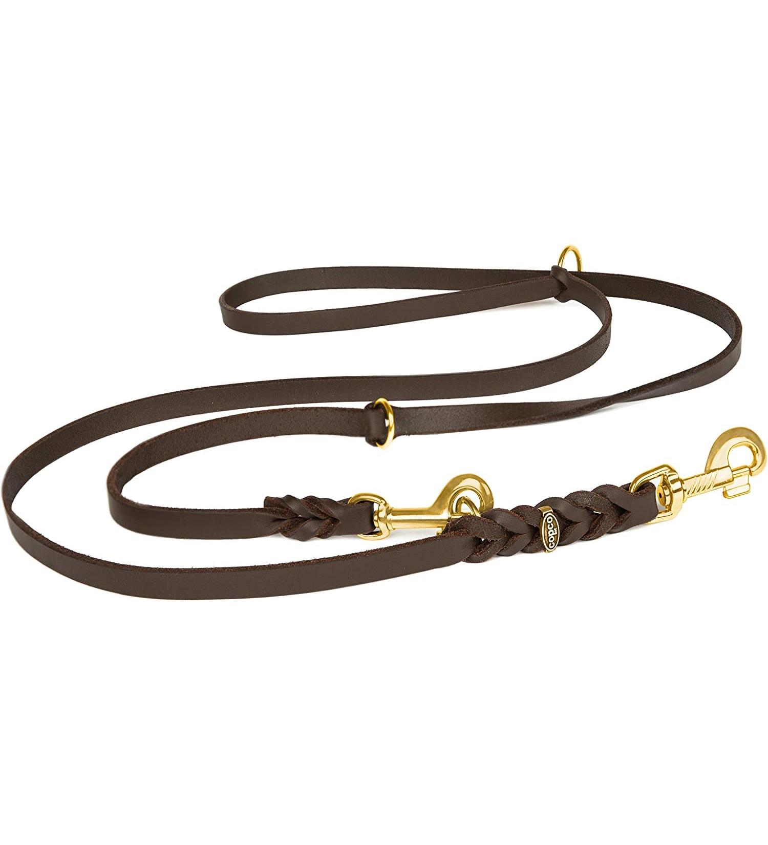 Premium Handmade Leather Dog Leash - 3-Way Adjustable Brass Fittings 3.50m x 10mm Brown - COPCOPET - Buy Online on GoSupps.com