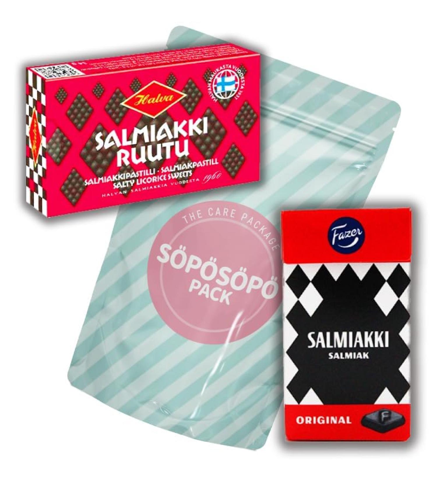 Fazer Finnish Salmiakki 40g et Halva Salmiakki Ruutu 34g set S P S P Pack Vari t 2 Pack Care Package Treats Gift Basket Boxes Pack for Adults Kids Guys Girls Boyfriend Candy Birthday Cookies  - Buy Online on GoSupps.com