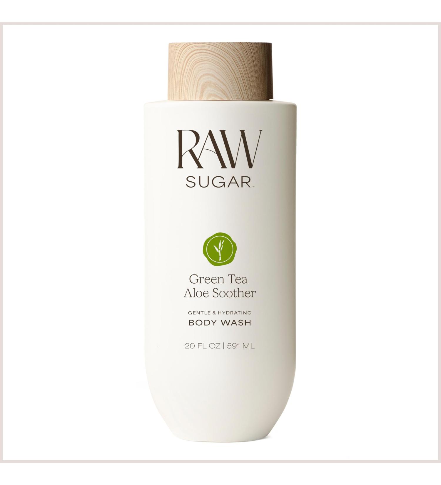 RAW SUGAR Green Tea Aloe Soother Gentle & Hydrating Body Wash 20 Fl Oz (Pack of 1) Gentle & Soothing Bath & Shower Gel Sensitive Skin-Friendly Vegan Formulated without SLS/SLES & Parabens - Buy Online on GoSupps.com