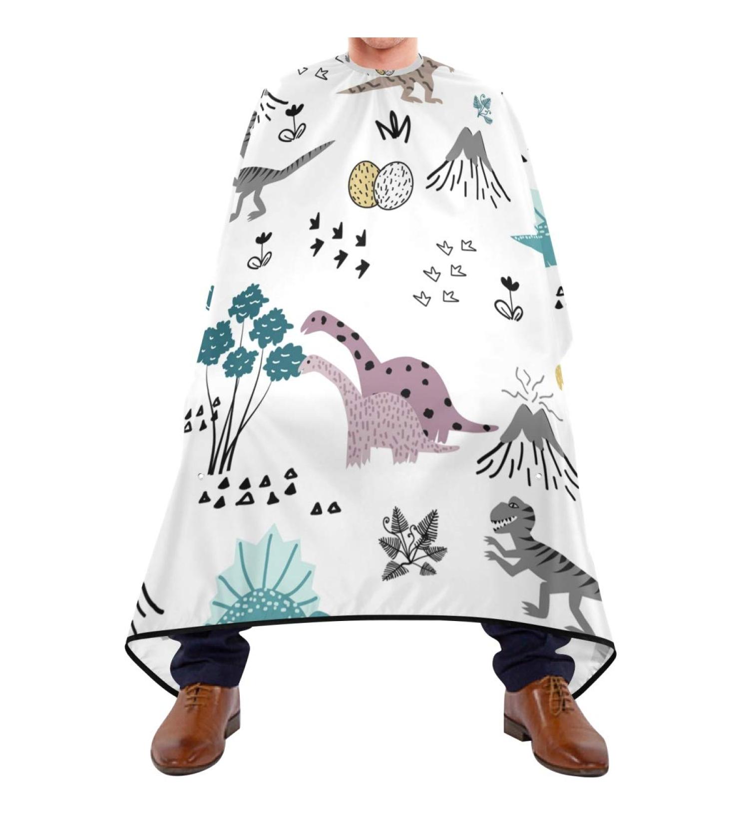 Professional Waterproof Hairdressing Cloak for Shaving & Hair Cutting - Unisex Colored Dinosaurs Adjustable Hook - Buy Online on GoSupps.com
