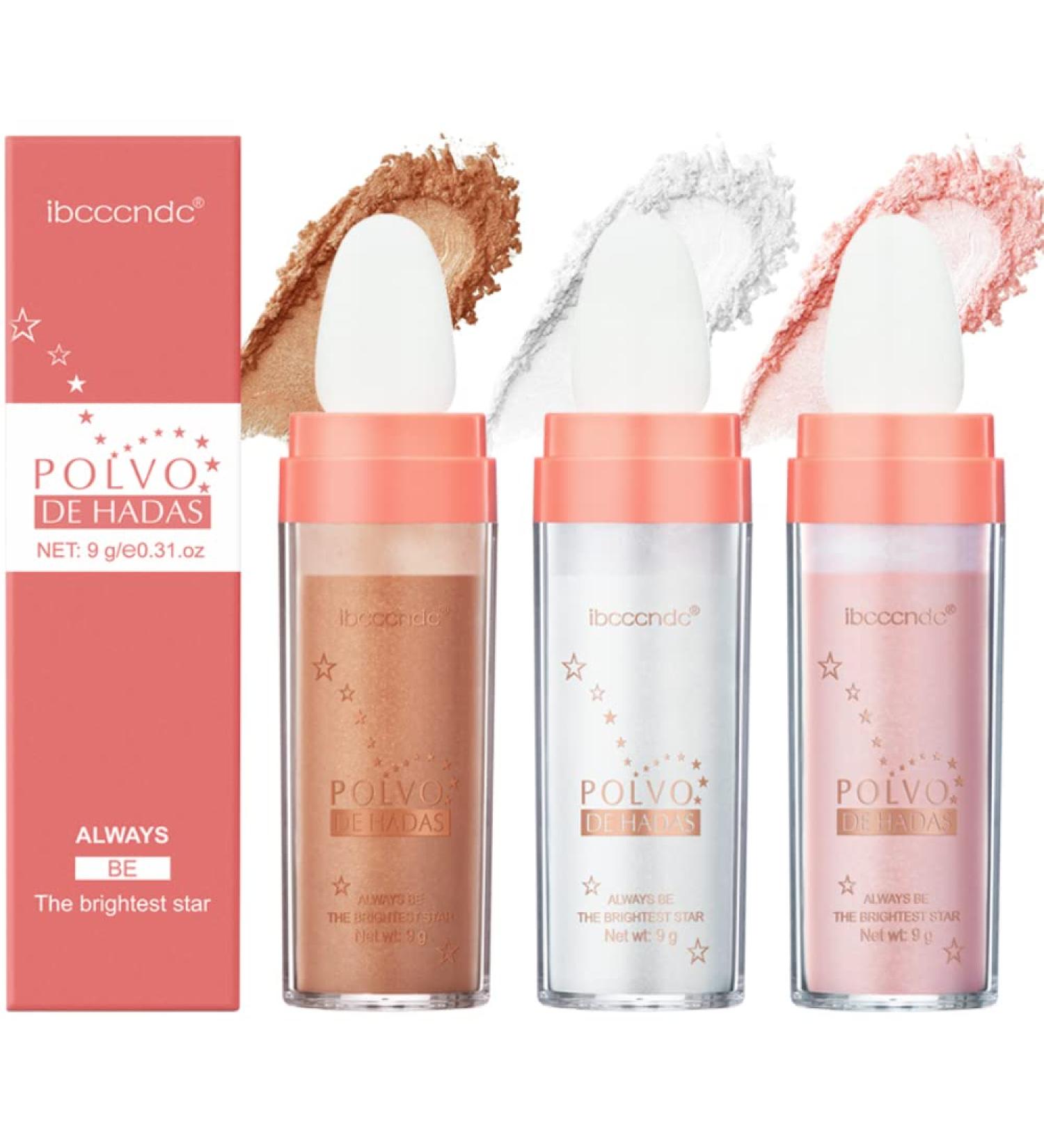 3PCS Highlighter Powder Stick Set for Face & Body Glitter Shimmer - Brightens & Contours, Smooth Sparkle Patting Powder - Buy Online on GoSupps.com