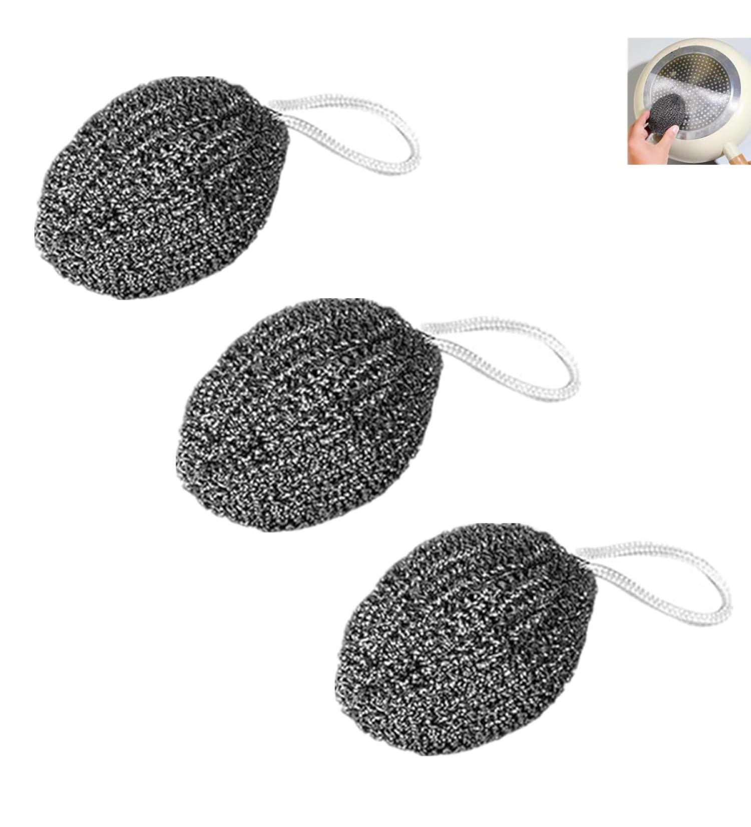 6pcs Lanyard Wire Balls Stainless Steel Scrubber Metal Scouring Pads Kitchen Melon Shape Steel Cleaning Ball for Scrubbing Pots Baller Scrubbers Pan Grills Dishes (Silver 3pcs) 3pcs Silver - Buy Online on GoSupps.com