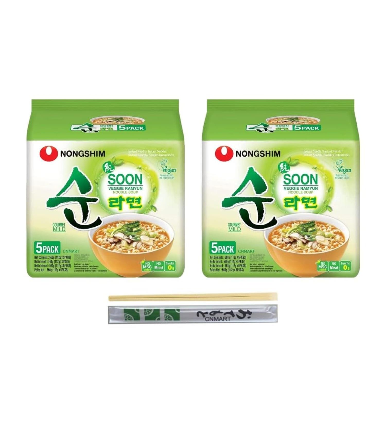Nong Shim Soon Veggie Ramyun Instant Noodle Soup Mild Halal 112g (Pack of 10) by CNMART - Buy Online on GoSupps.com