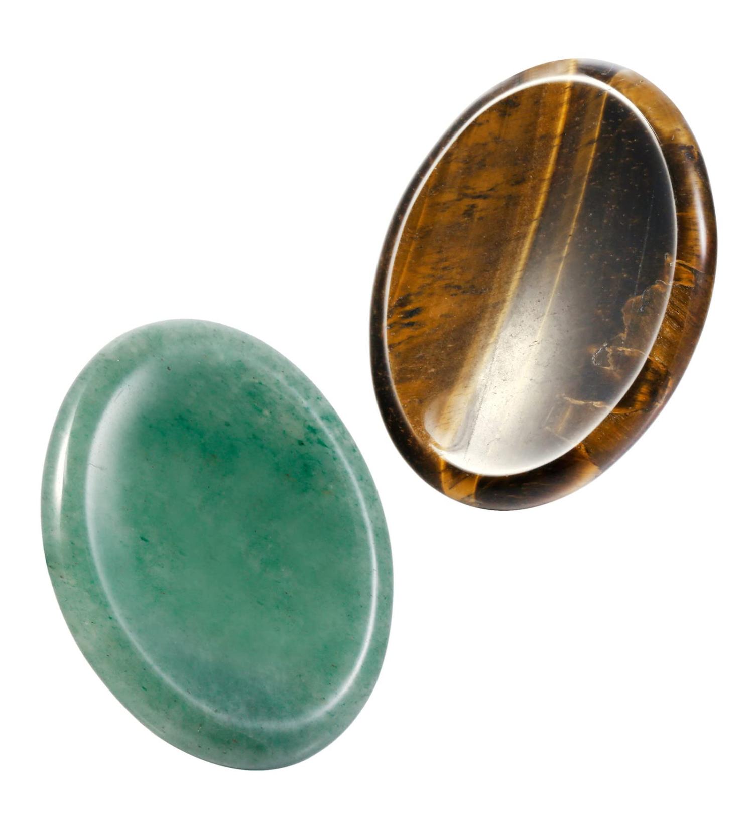 Nupuyai Green Aventurine & Tiger's Eye Oval Worry Stone Set - 2pcs Energy Crystal for Anxiety Relief - 45x35mm - Buy Online on GoSupps.com