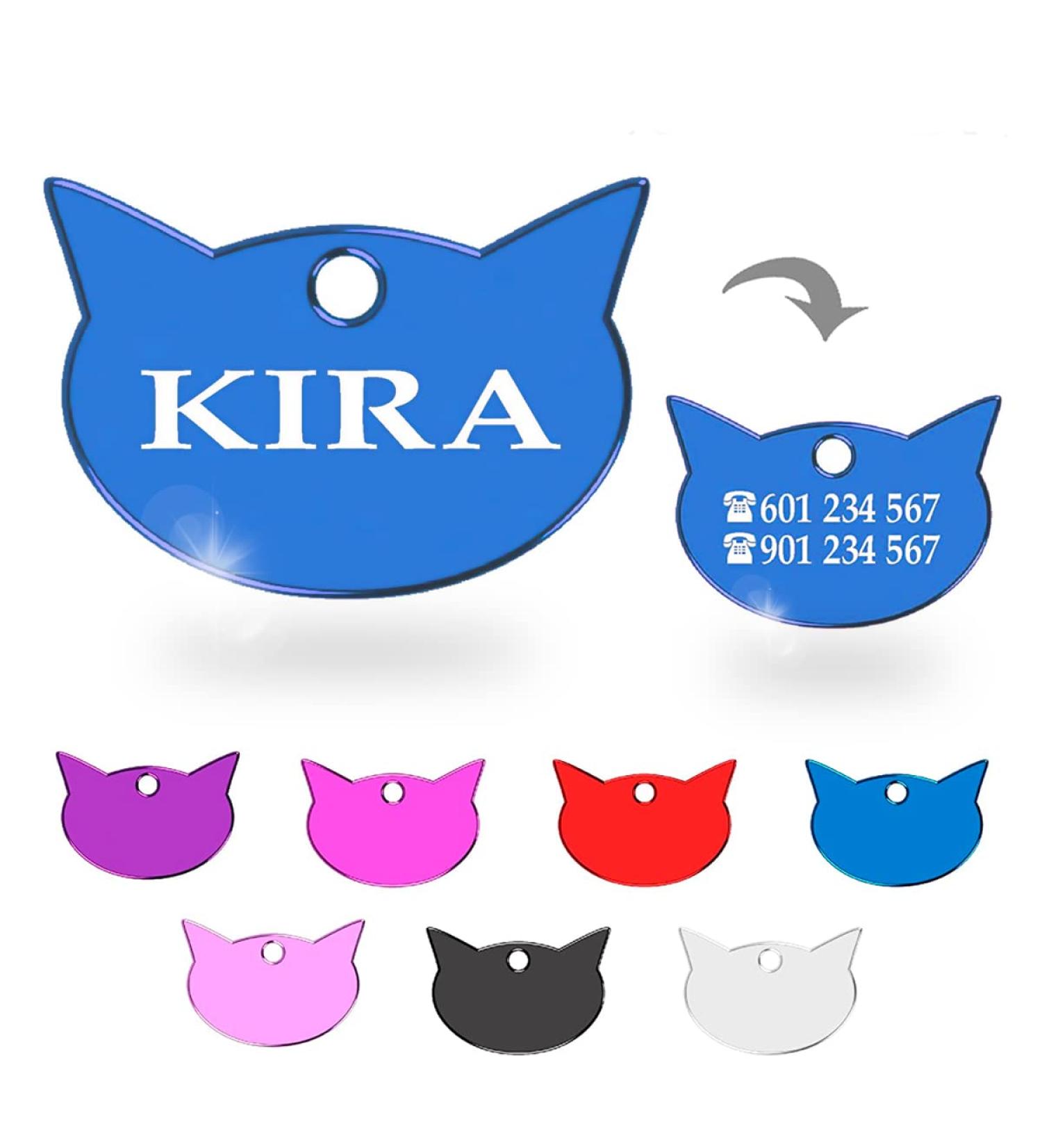 Ibera Gifts - Personalized Engraved Cat Head Collar Name Tag Medallion for Small to Large Cats - Custom Blue Plaque Tag - Buy Online on GoSupps.com