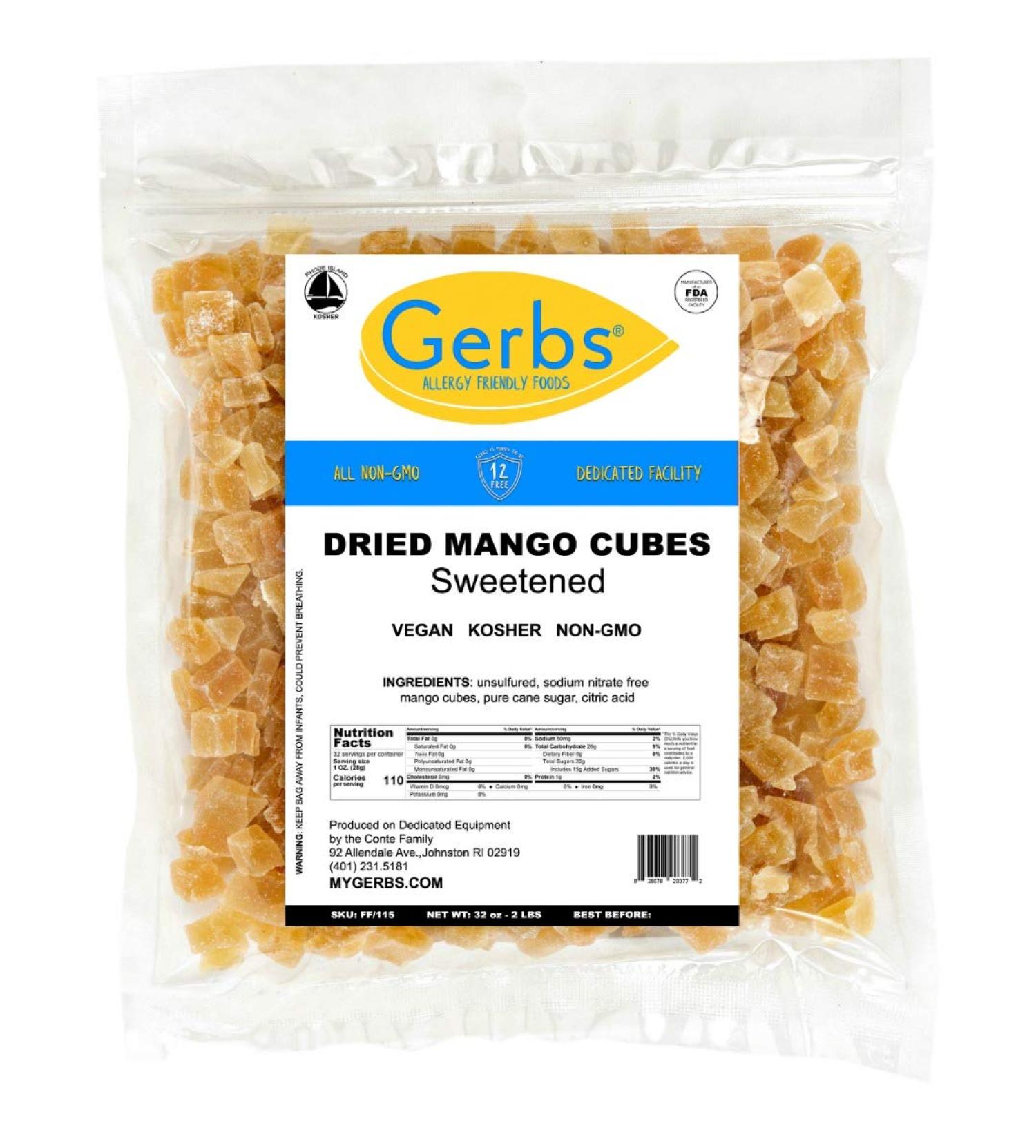 GERBS Dried Mango Cubes 2 LBS - Sweet & Allergy-Free | Vitamin B Boost | Gluten & Peanut Free - Buy Online on GoSupps.com