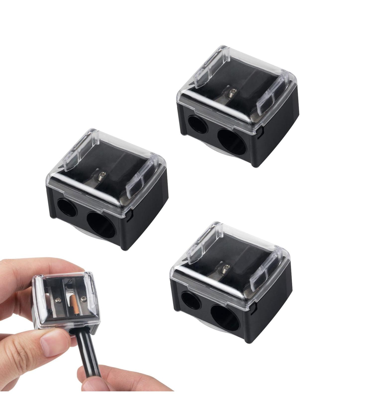 3PCS Makeup Pencil Sharpener Set - Portable Eyeliner, Lip Liner, Eyebrow Pencil Sharpener with Protective Cover and Cleaning Tools - Black - Buy Online on GoSupps.com