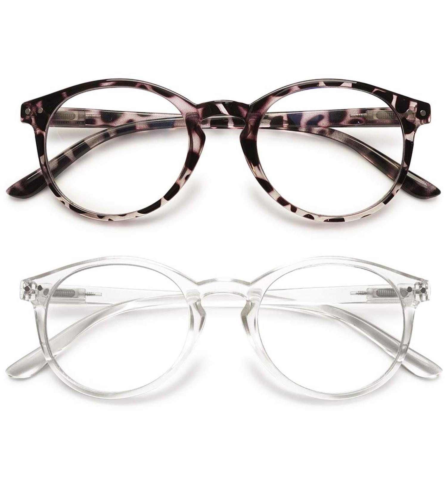 Koosufa Anti Blue Light Reading Glasses for Men & Women - Spring Hinge Round Design Anti-Fatigue Multiple Diopters Available - Leopard & Transparent 2.25x - Buy Online on GoSupps.com