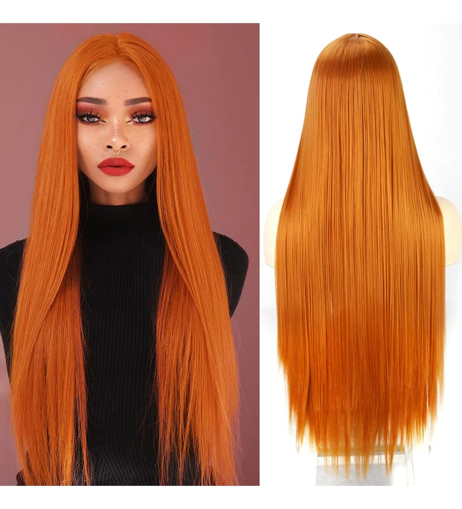 Long Orange Lace Front Wig - Medium Parts Heat-Resistant Synthetic Straight Wig for Women | 5x2 Inch Lace | Atayou - Buy Online on GoSupps.com