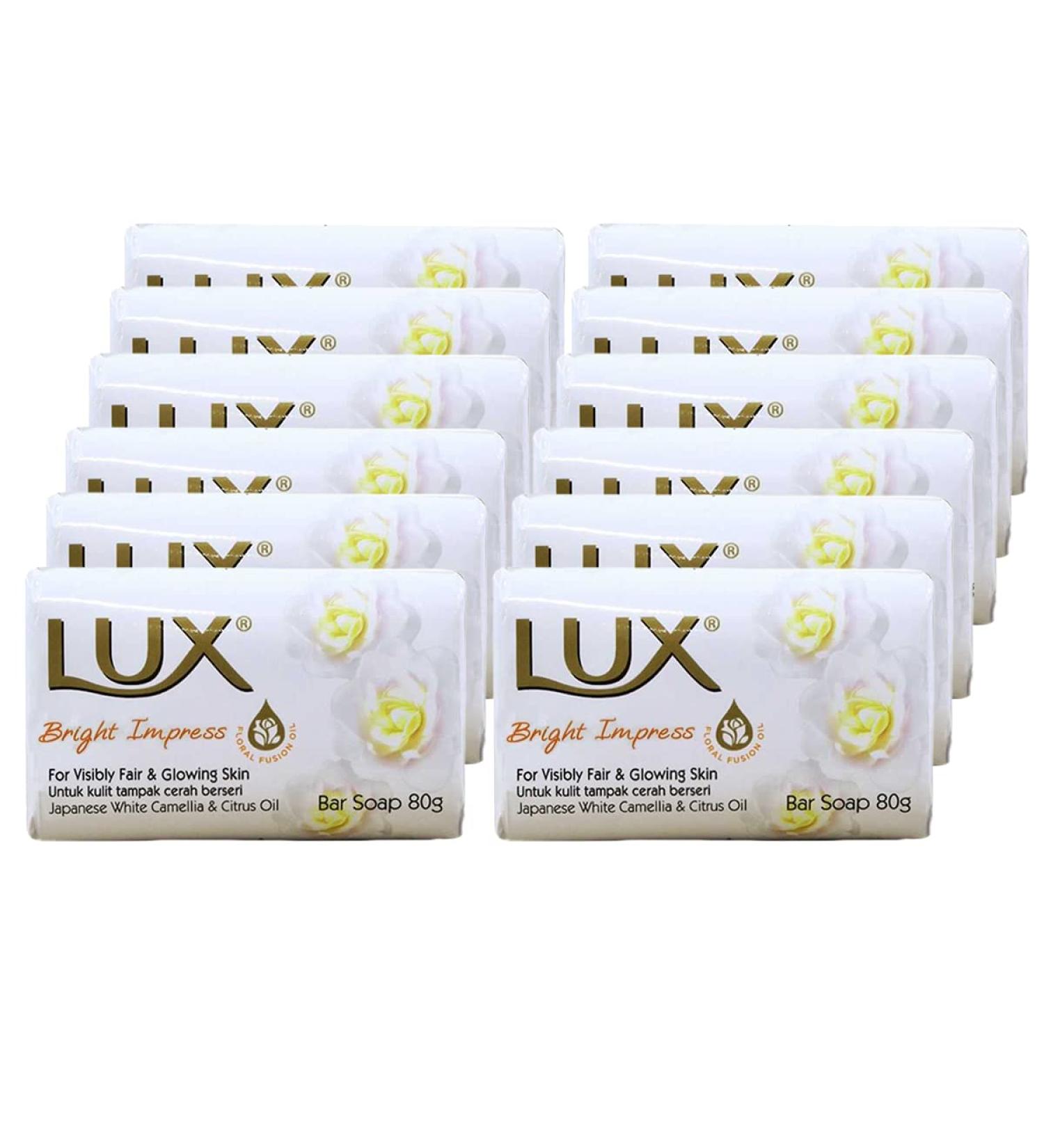 Lux Bright Impress Soap Bar 80g (Pack of 12) with Japanese White Camellia and Citrus Oil