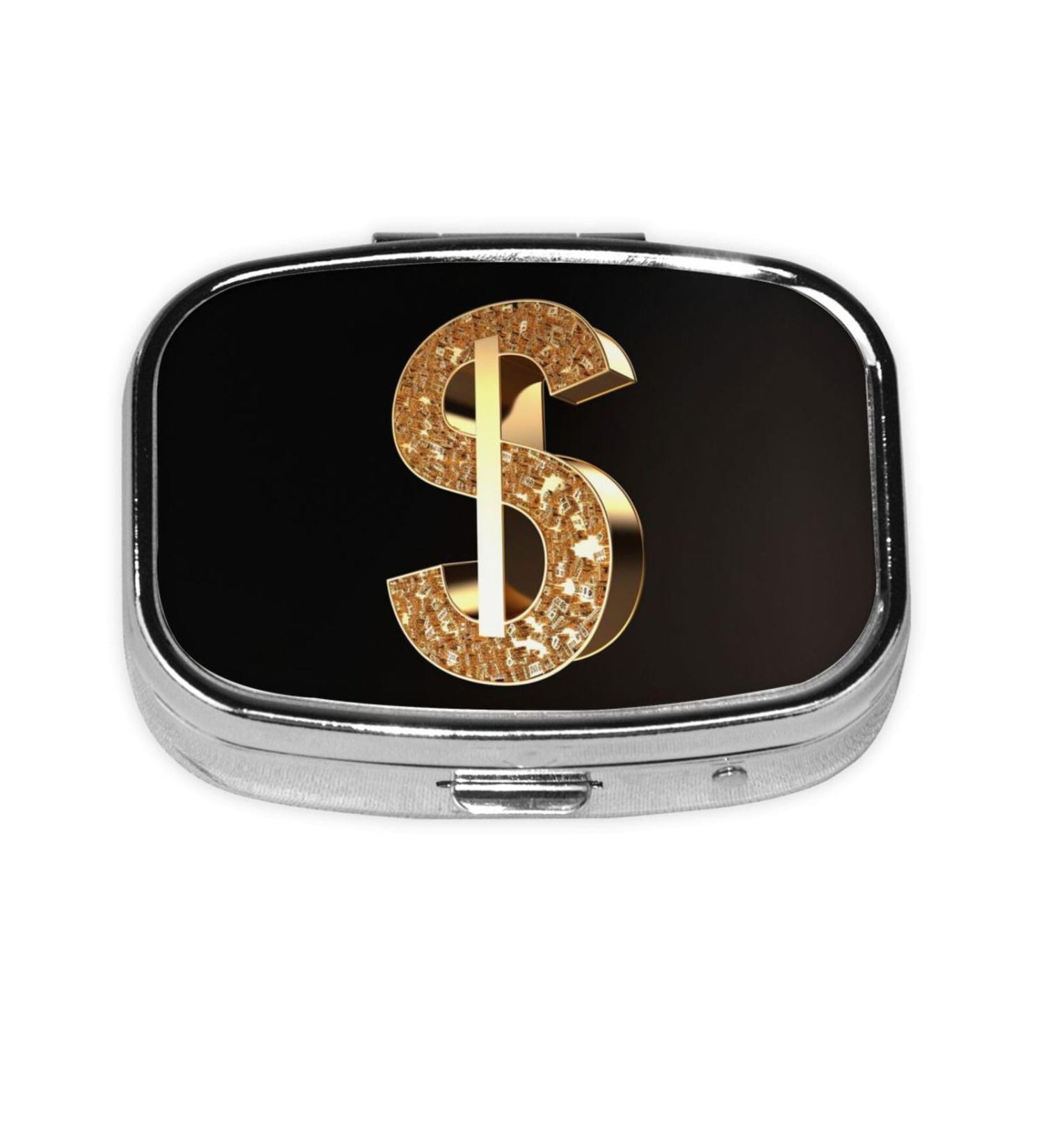 Gold Dollar Sign Pill Case - 2 Compartment Small Pill Box Organizer for Travel & Pocket | Ideal Gift - Buy Online on GoSupps.com