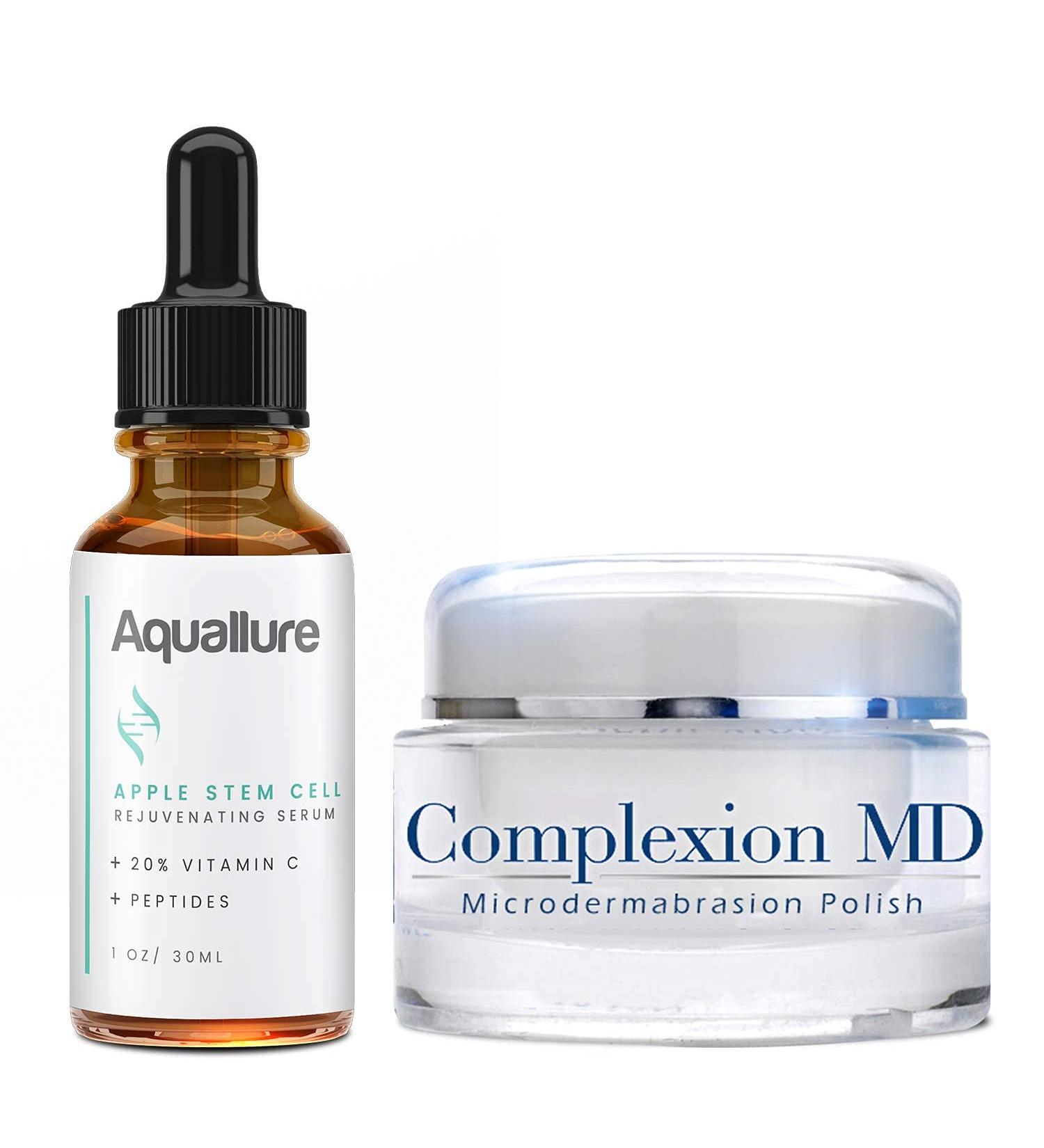 Complexion MD Exfoliating Face Scrub & Aquallure Apple Stem Cell Serum Set - Anti Aging Microdermabrasion Combo with Green Tea, Peptides, and Hyaluronic Acid - 2 Items - Buy Online on GoSupps.com