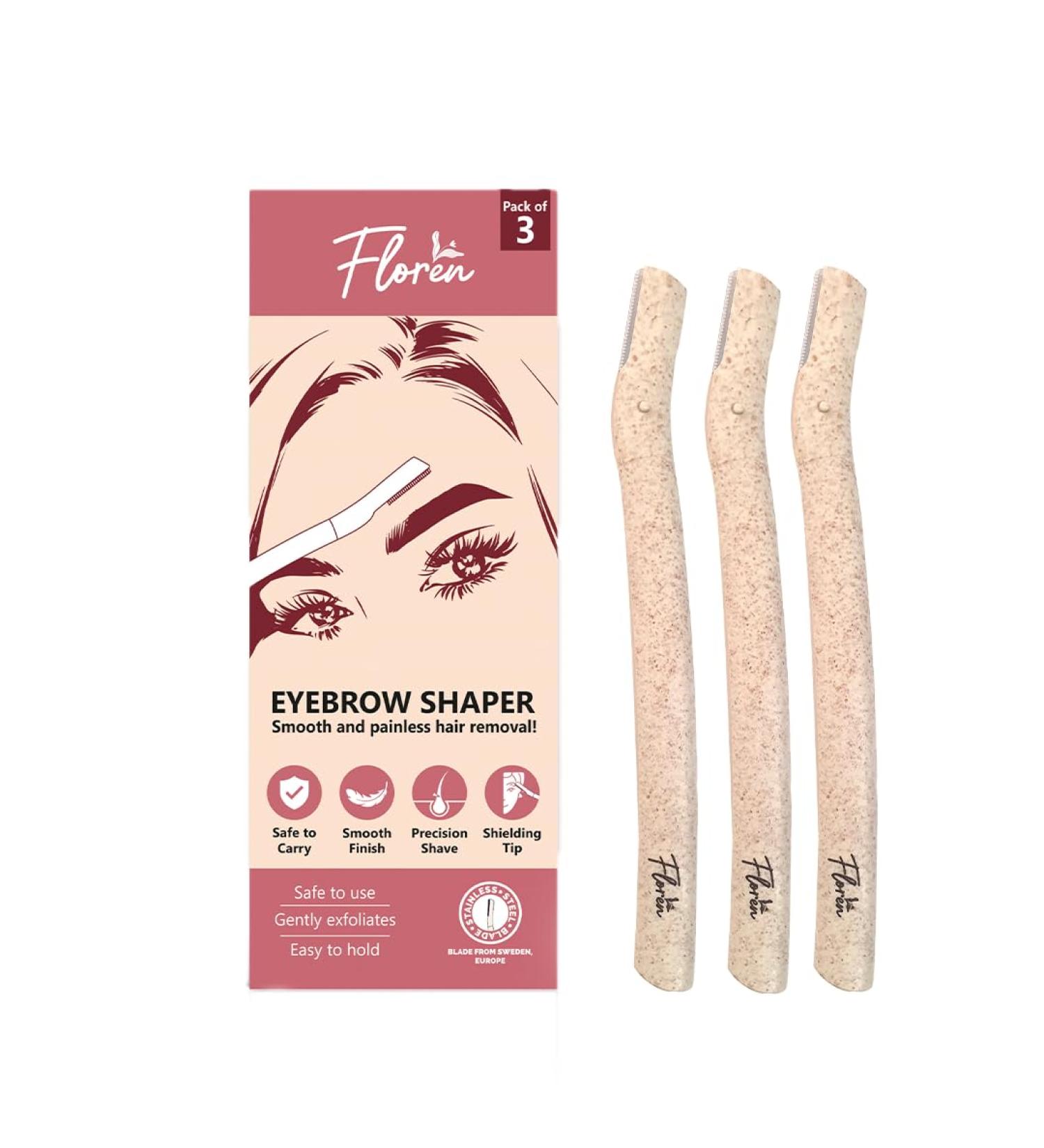 Floren 3 Pack Eyebrow Razors for Women | Eyebrow Precision Shaper | Reusable and Salon Look - Dermaplaning Tool and Eyebrow Shaping | Eyebrow Razor for Flawless Eyebrows and Skincare | Easy to Hold - Buy Online on GoSupps.com