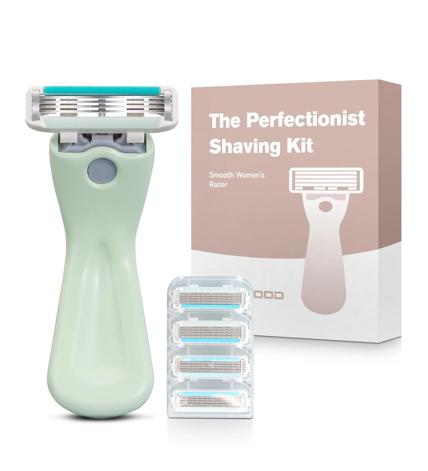 4-Blade Metal Razor Handle with 4 Cartridges - Hassle-Free Shaving for Men & Women - Easy One-Touch Replacement (Green - Buy Online on GoSupps.com