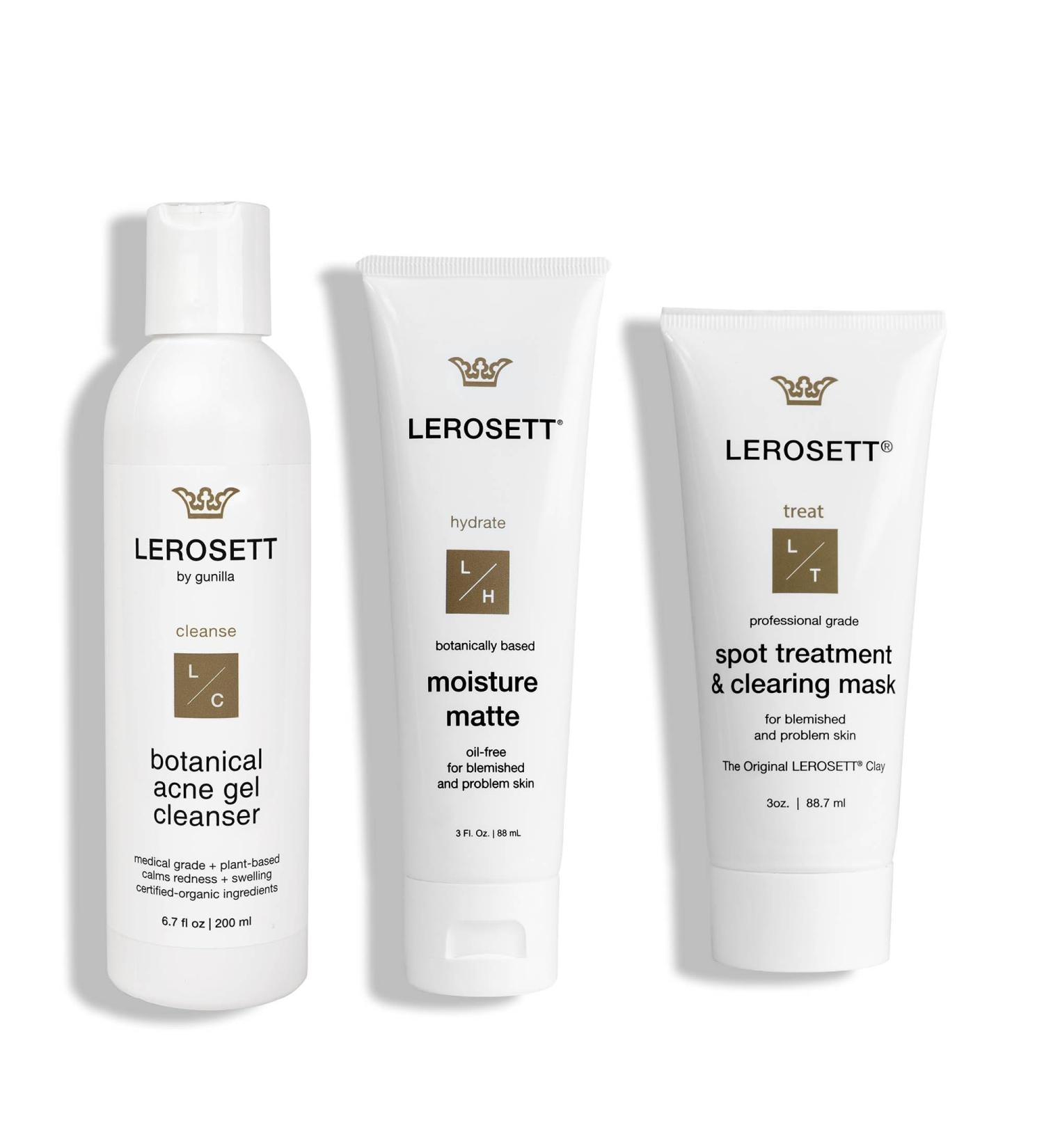 LEROSETT Acne Kit Includes Cleanser Moisturizer & Spot Treatment Mask Organic Calming Aloe & Clay Based Clears Acne Pimples Blackheads & Breakouts Vegan Acne Kit For All Skin Types - Buy Online on GoSupps.com
