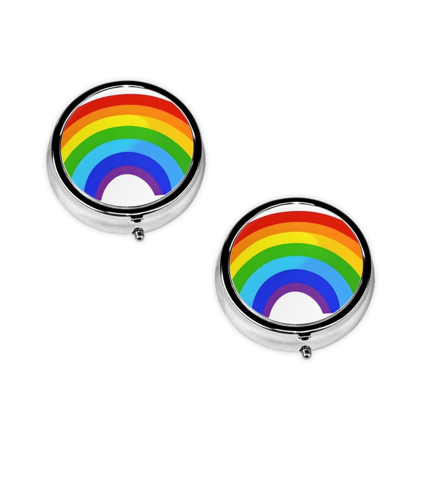 Rainbow Printed Round Pill Box - Portable 3 Compartment Organizer for Travel & Vitamins - Buy Online on GoSupps.com