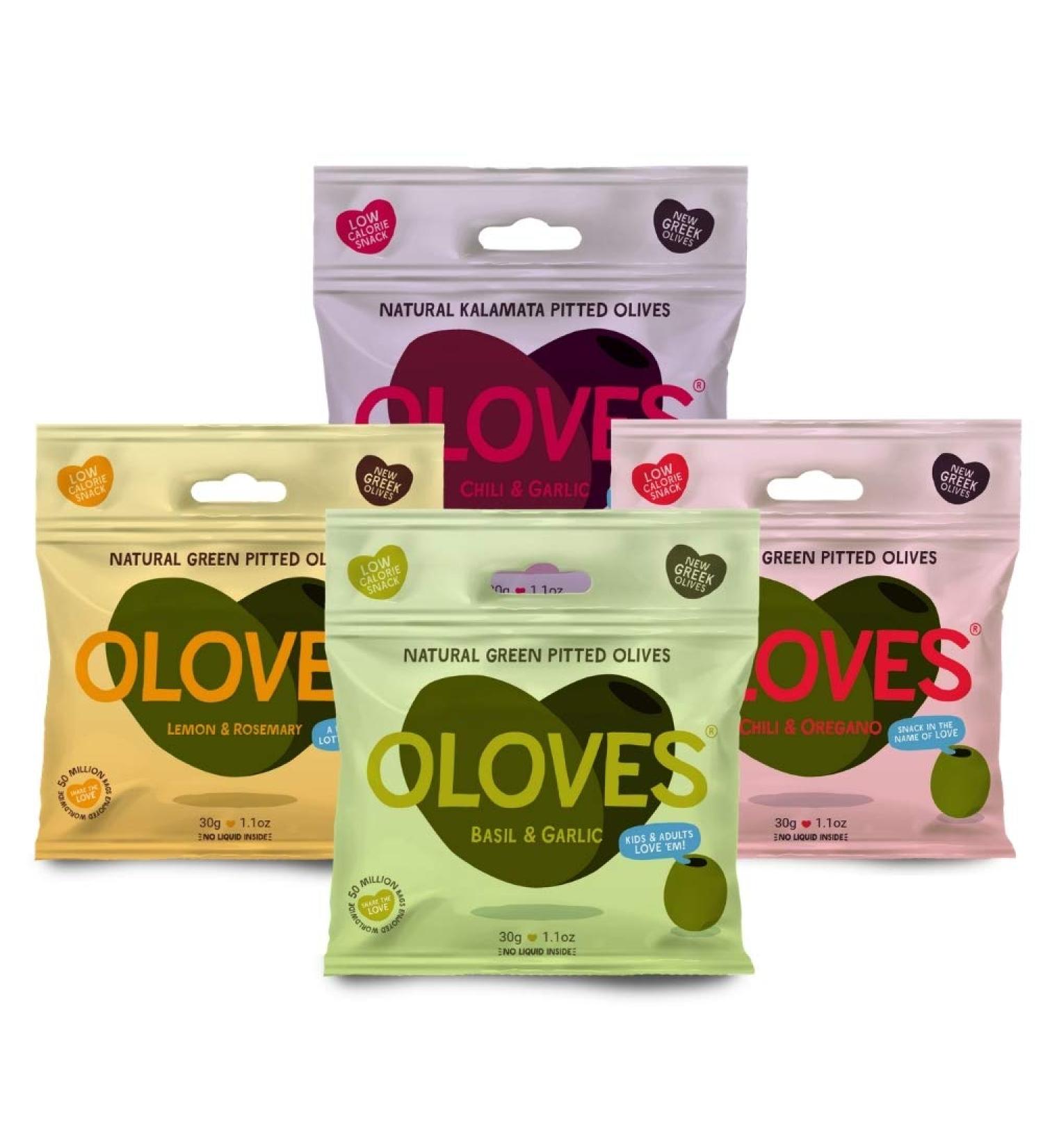 OLOVES Natural Whole Pitted Olives Variety Pack - Basil & Garlic, Chili & Oregano, Lemon & Rosemary | Vegan, Kosher, Gluten Free, Keto Friendly Healthy Snacks - 1.1 Ounce (Pack of 24) | 24-Pack Assorted Flavors - Buy Online on GoSupps.com