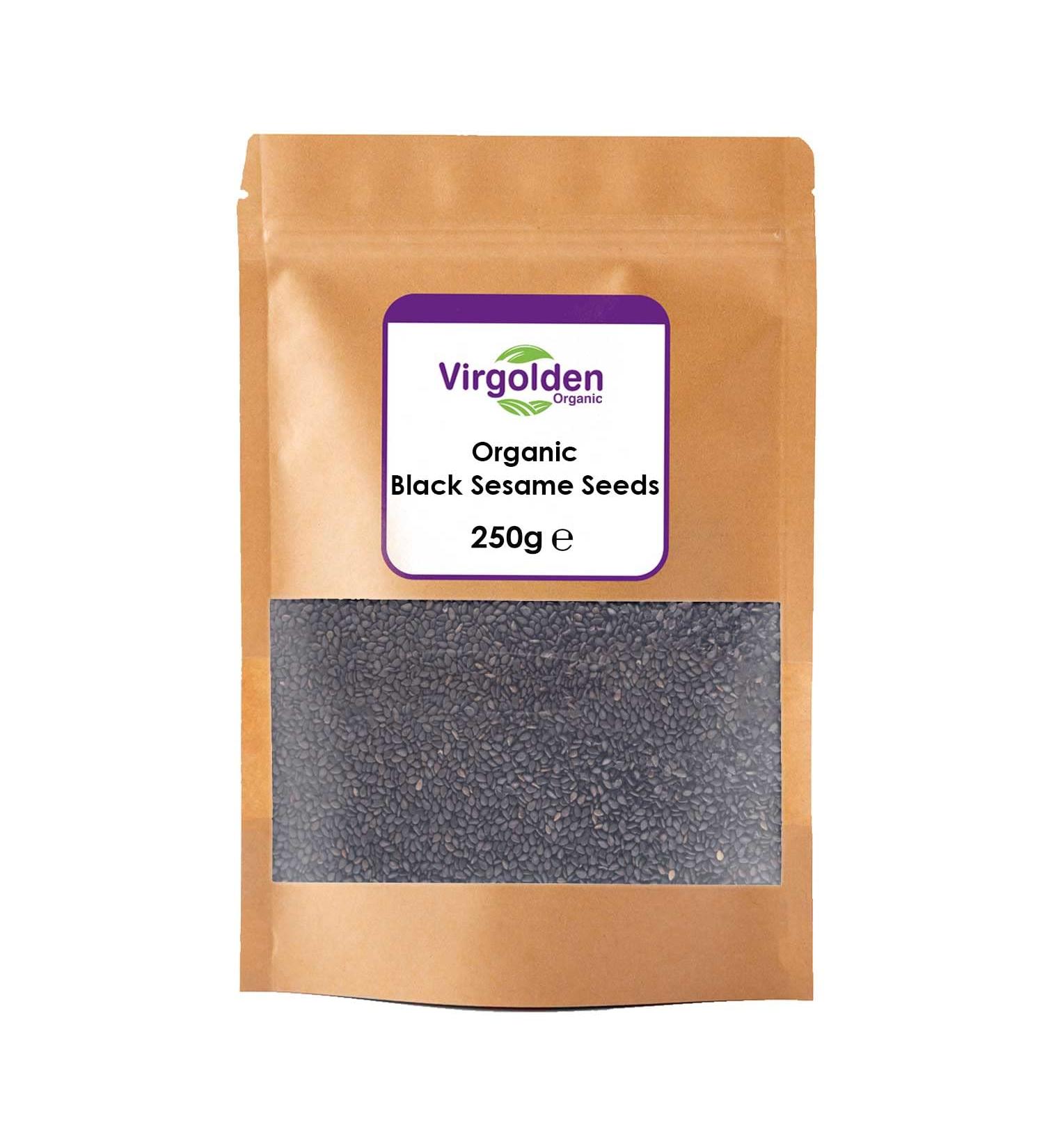 Organic Black Sesame Seeds 250g by Virgolden Organic - Great for Cooking Snacking Baking Certified Organic GMO Free Vegan - Buy Online on GoSupps.com