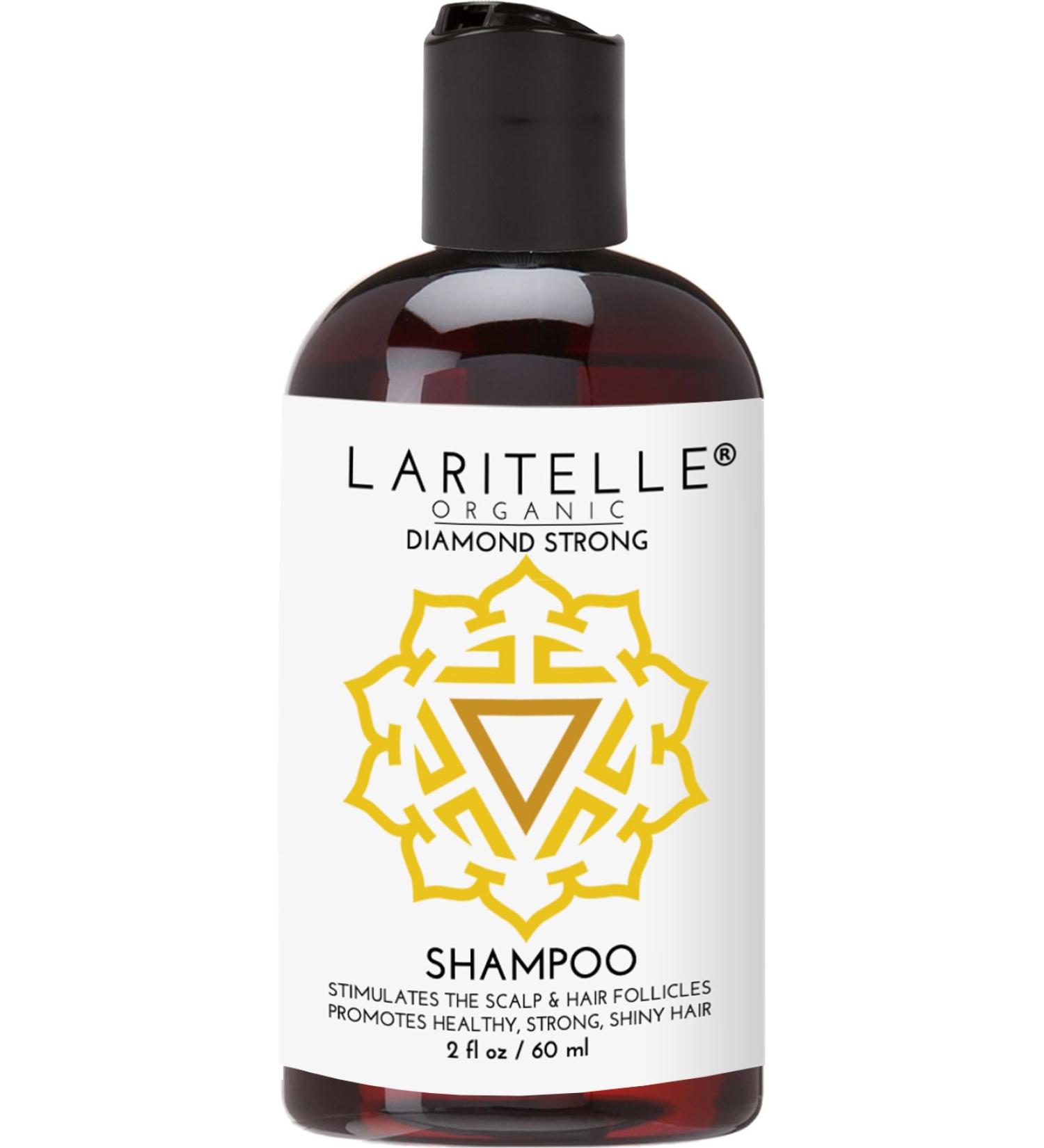 Laritelle Organic Travel Size Shampoo 2 oz | Hair Loss Prevention Strengthening Follicle Stimulating | Argan Rosemary Lemongrass Ginger & Cedarwood | NO GMO Sulfate Alcohol Paraben Phthalate