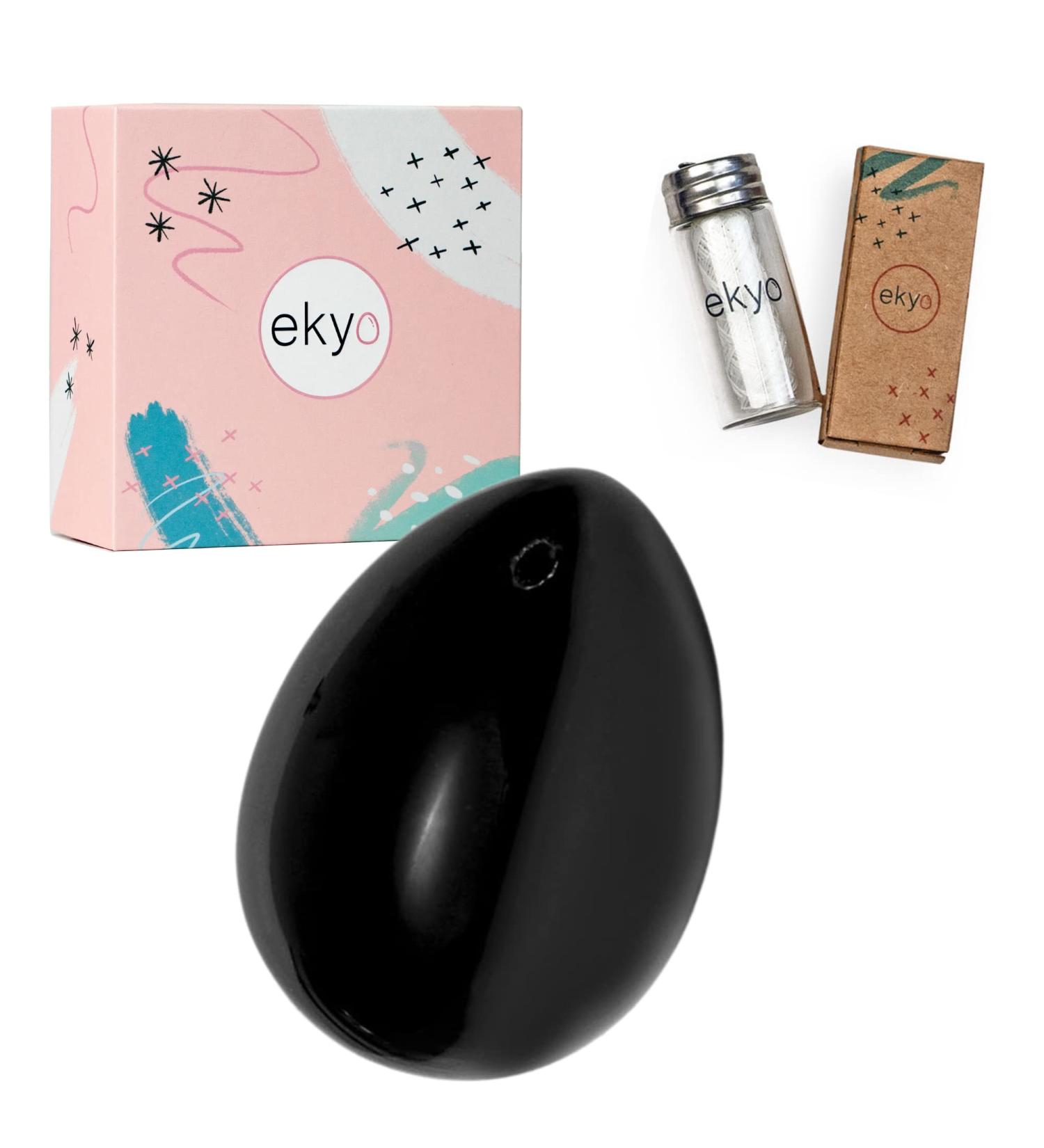 Yoni ei obsidian stone 4x3 cm (drilled) including unexpected cord instructions cleaning brush & meditation - pelvic floor training for women - Yoni egg Schwarz