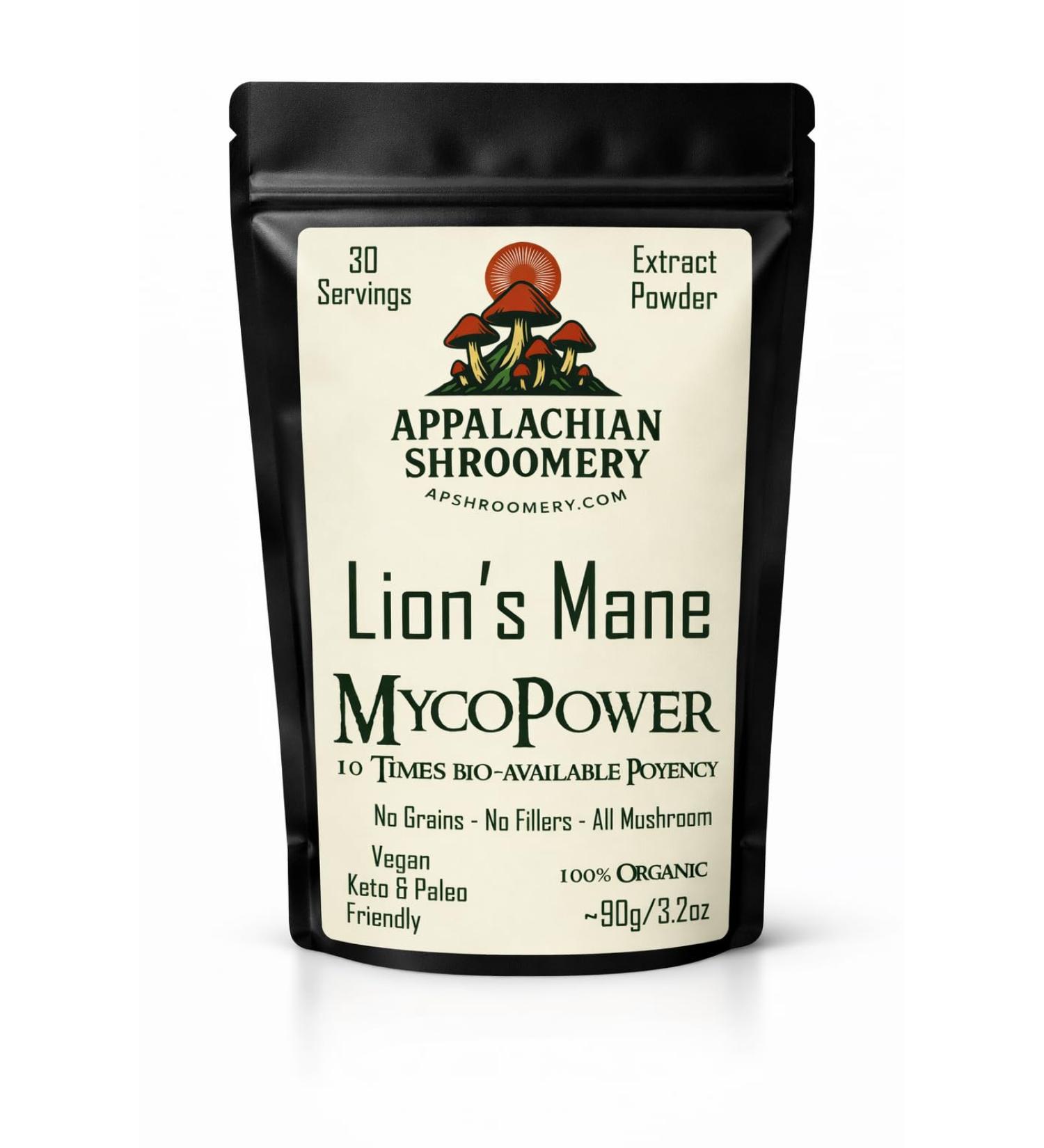 Appalachian Shroomery Lions Mane Mushroom Extract Powder | 100% Fruiting Bodies | Water-Extracted | Vegan | No Grains No Fillers - Buy Online on GoSupps.com