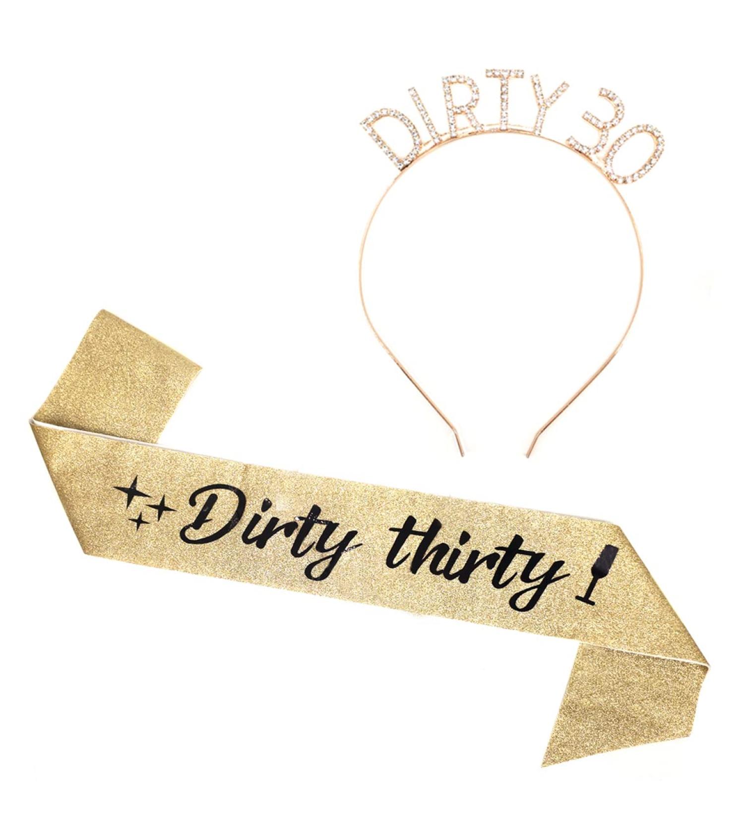 Gold Glitter 30th Birthday Crown & Sash Set for Her | Rhinestone Tiara Headband | Happy 30th Birthday Gifts for Women - Buy Online on GoSupps.com