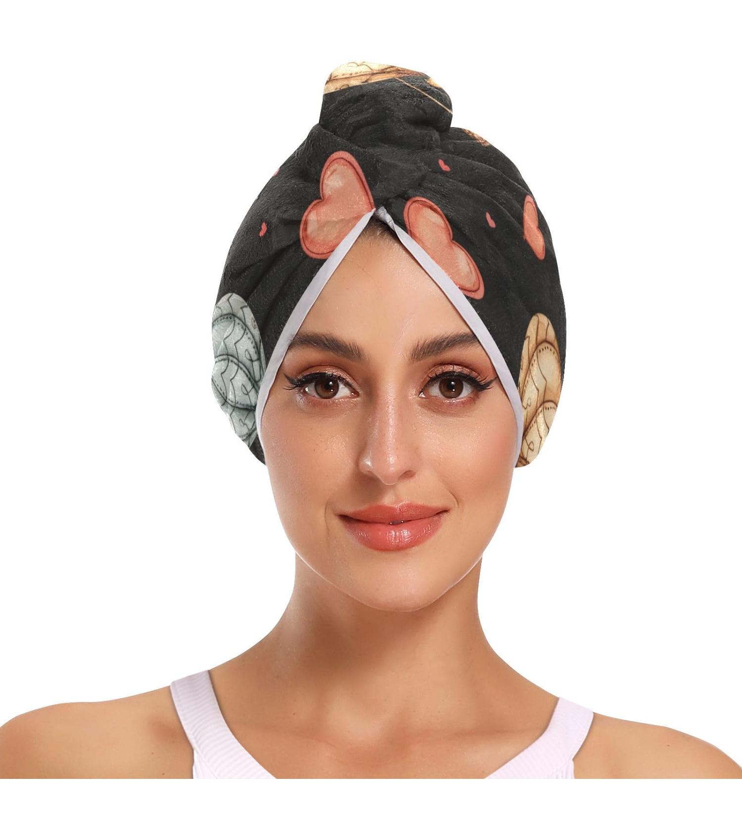 Hot Air Balloons Love Hair Towel 2 Pack | Super Absorbent Quick Dry Hair Turbans for Women & Girls - Buy Online on GoSupps.com