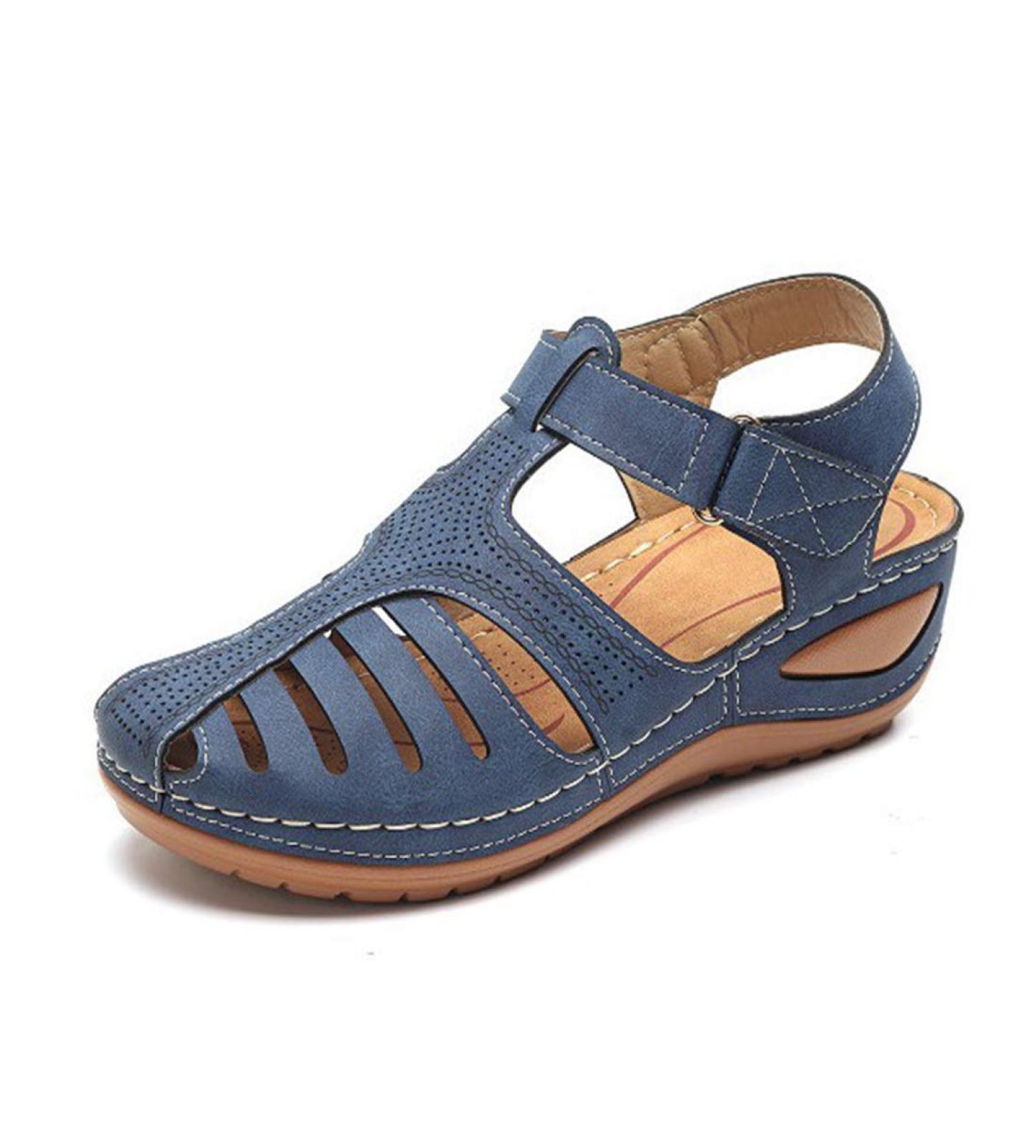 Comfortable Closed Toe Sandals for Women - Soft Leather Wedge Gladiators for Summer Travel Beach & Outdoor Activities | Blue 36 EU - Buy Online on GoSupps.com
