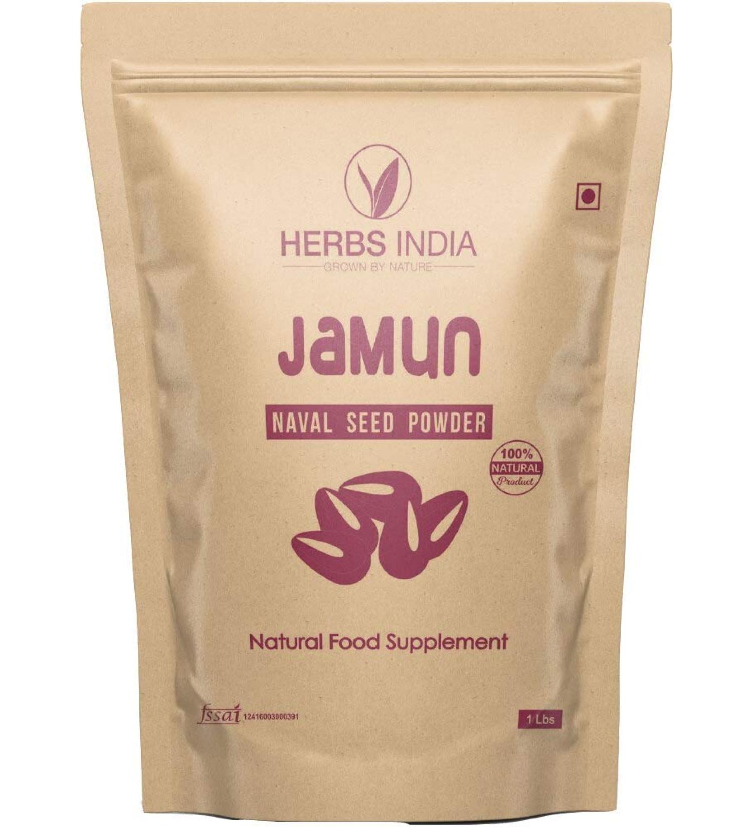 Jamun Seed Powder 16 oz (1 lb) | Indian BlackBerry Fruit Syzygium Cumini | Black Java Plum Eugenia Jambolana - HerbsIndia - Buy Online on GoSupps.com