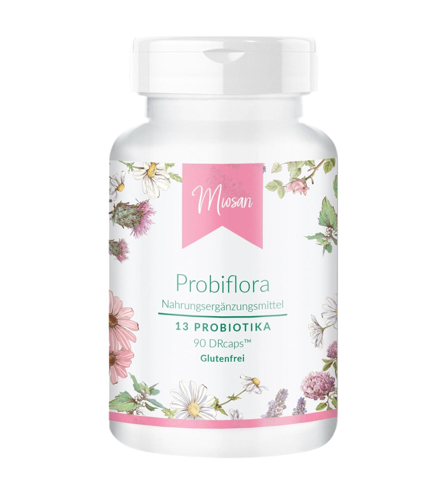 Probiflora - 13 probiotics - with at least 41.5 billion cultures - 90 DRCAPS - high dose - 100% vegan - production & laboratory test in Germany |Miosan Club - exclusive well -being
