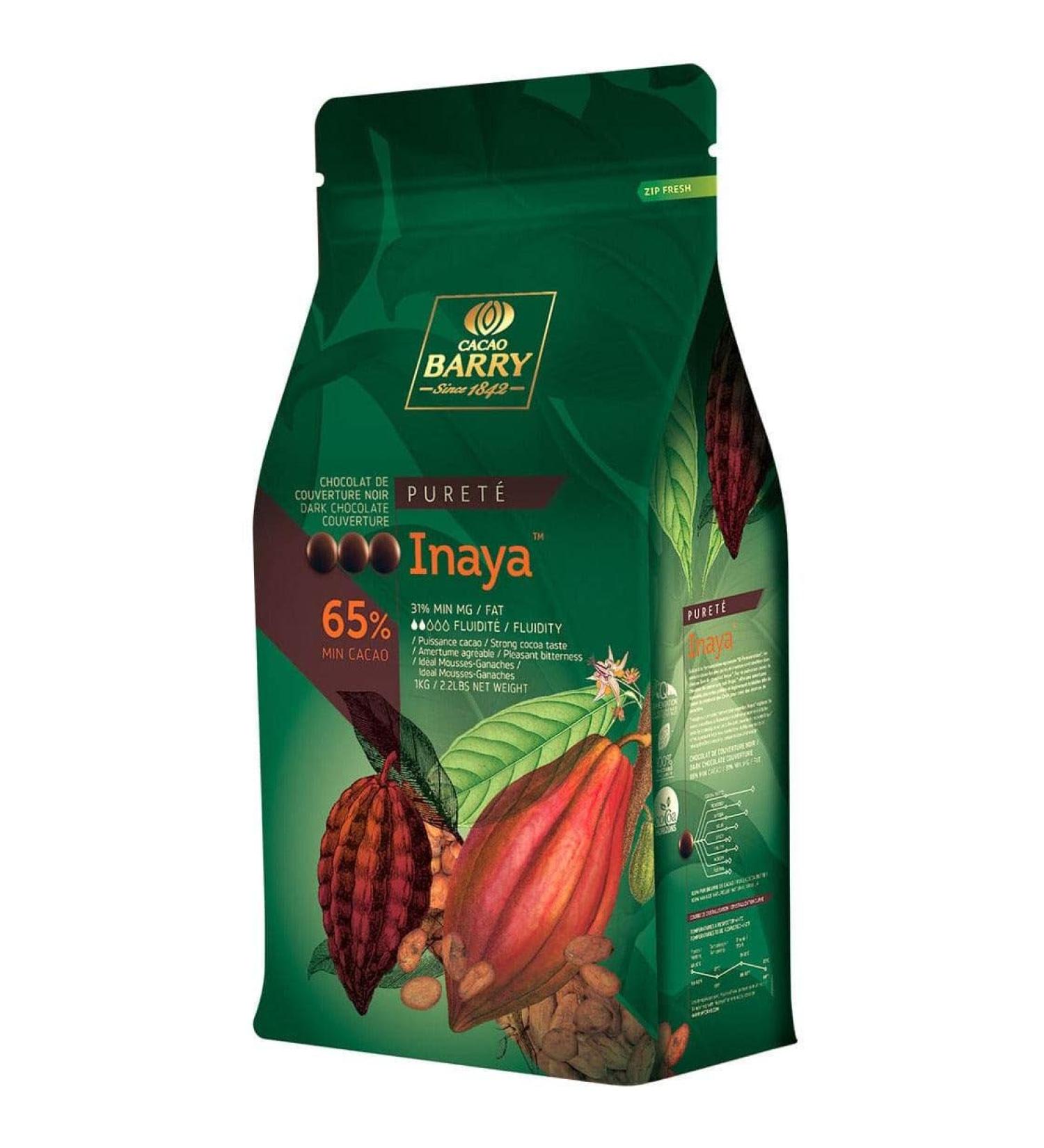 CACAO BARRY 65% Min Cacao Chocolat Inaya Pistoles 1 kg