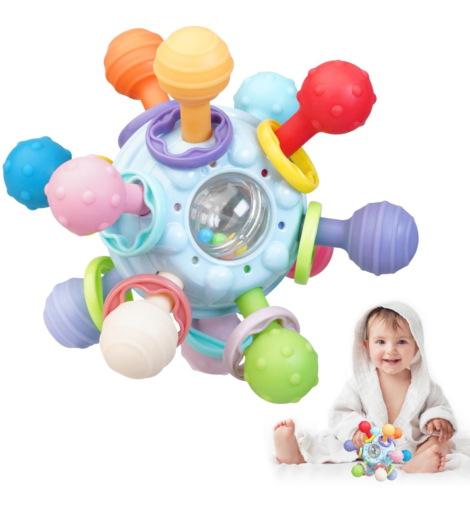 Joozmui Baby Toys: Bei ring & Greifball for 0-12 Months - Montessori Motor Skills & Sensory Rattle - Perfect Baby Gift in Light Blue - Buy Online on GoSupps.com