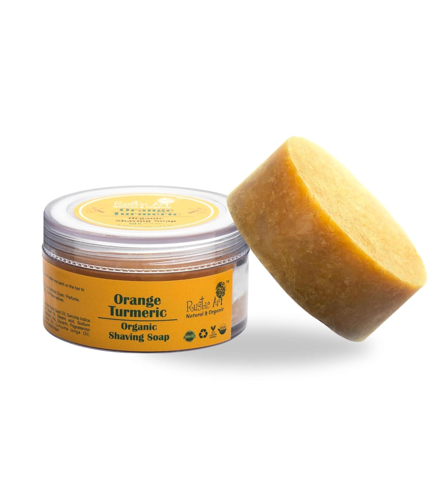 Rus tic Art Organic Orange Turmeric Shaving Soap | Sulphate & Paraben Free | Suitable for Sensitive Skin | 50 Gm Bar - Buy Online on GoSupps.com