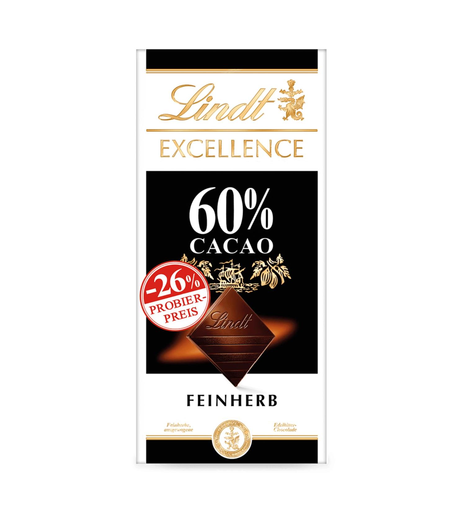 Lindt Excellence 60% Cocoa Fine Chocolate | Vegan Gift | Full-Bodied Bitter & Intensive Cocoa Taste | 100g Bar - Shop Now! - Buy Online on GoSupps.com